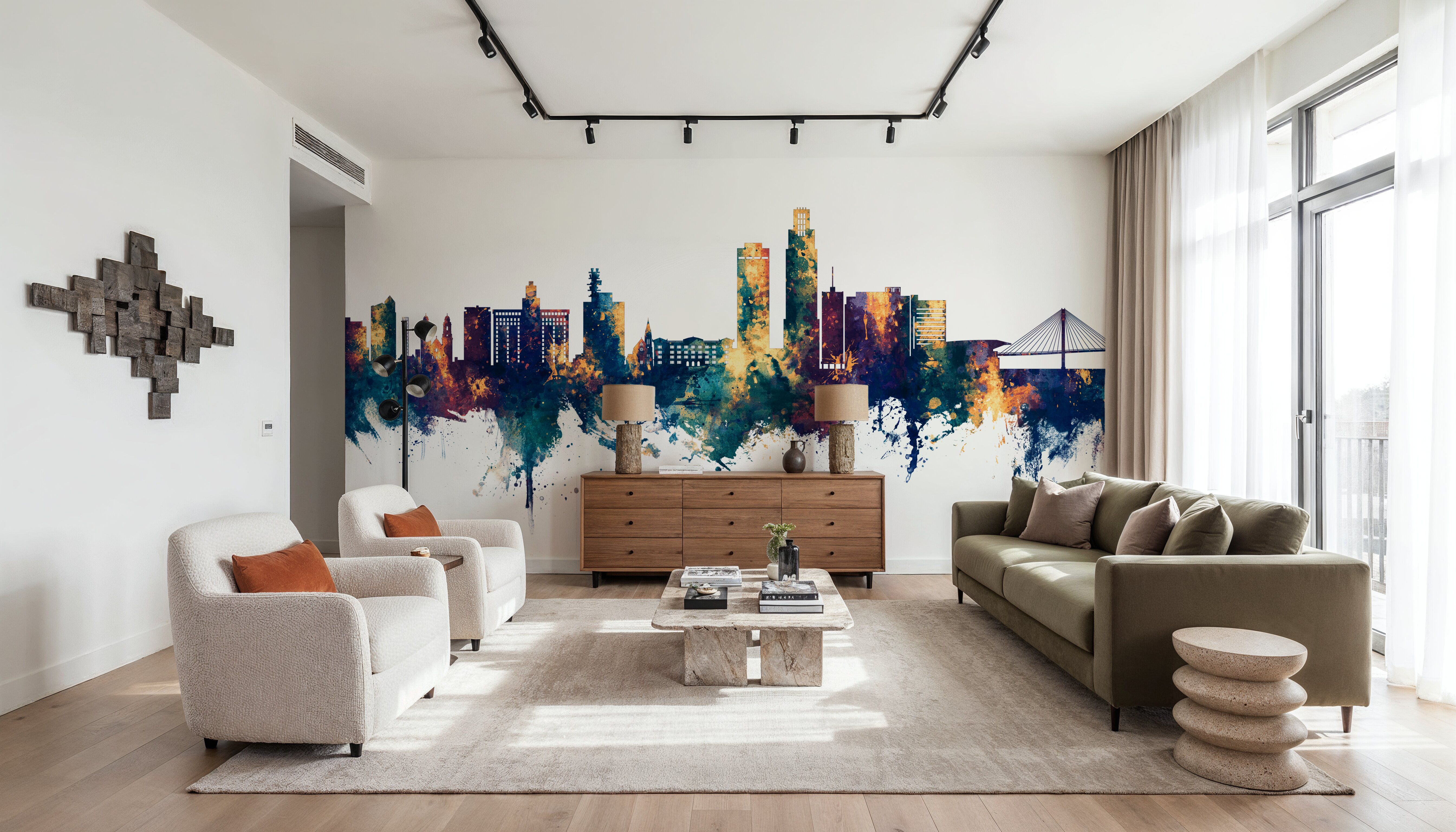 Omaha Nebraska Skyline Blue & Bronze