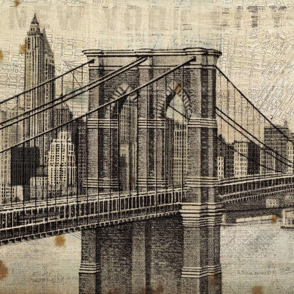 Vintage NY Brooklyn Bridge Skyline