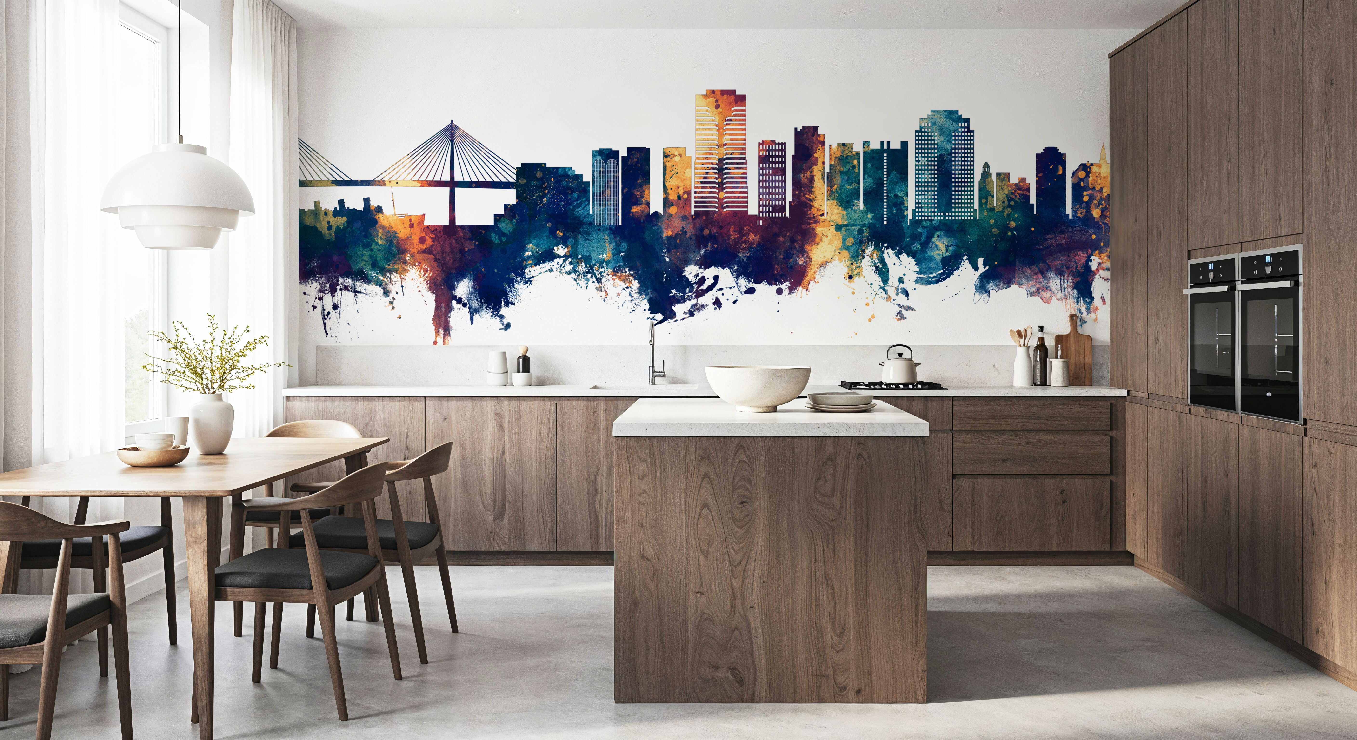 Long Beach California Skyline Blue & Bronze