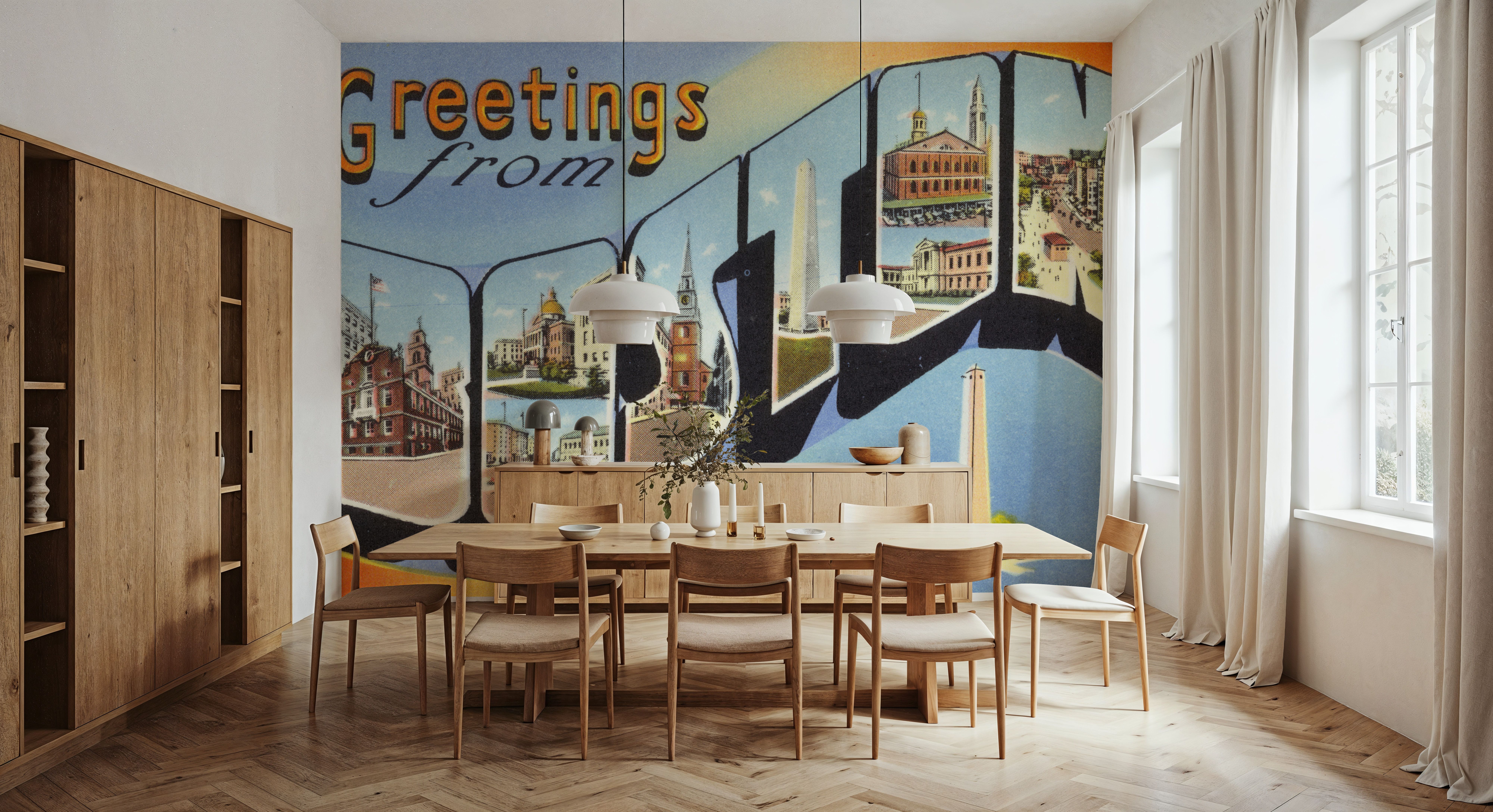 Greetings from Boston - Screenprint Postcard, Wallpaper