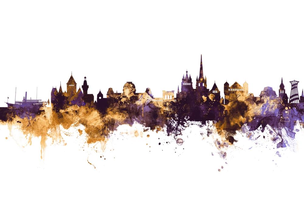 Lausanne Switzerland Skyline Purple & Gold