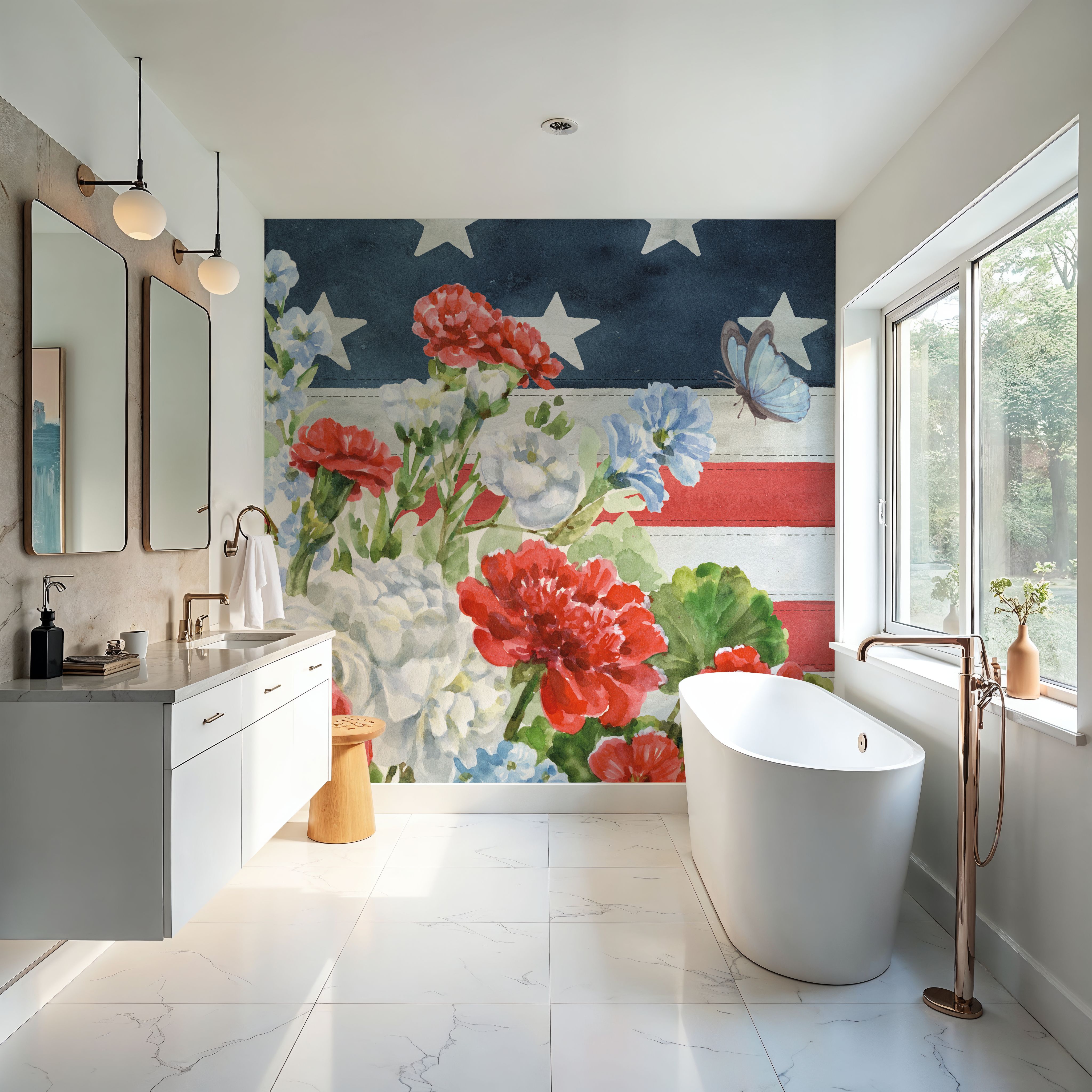 Red White and Blue Floral VI