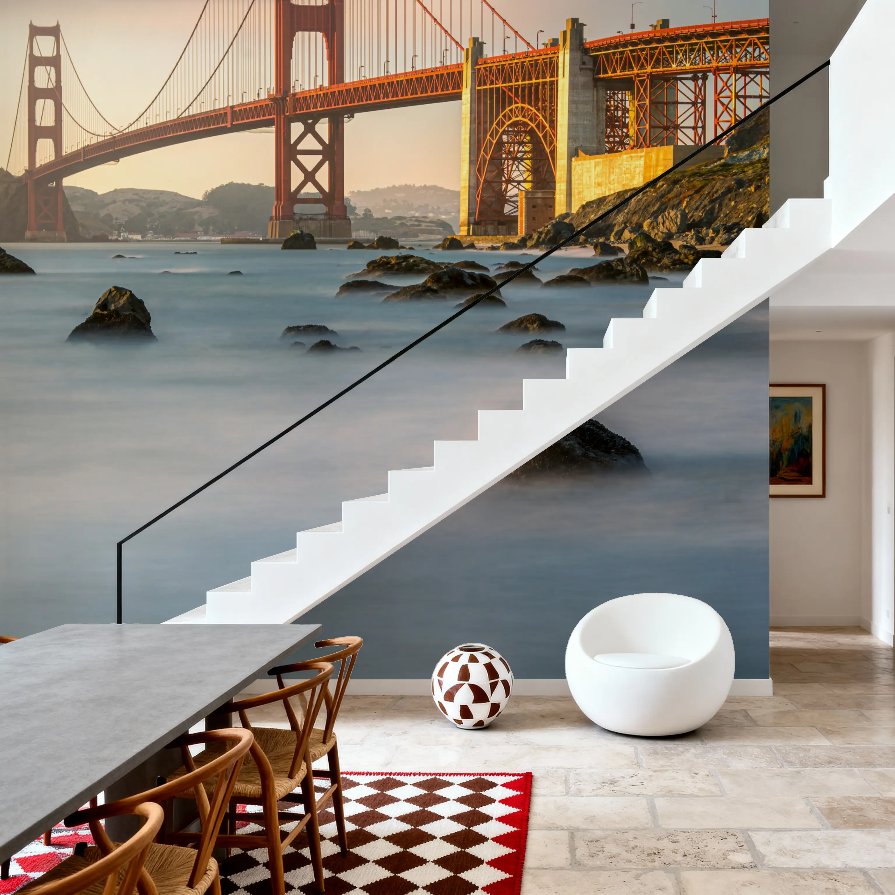 Wall Mural - Golden Gate Bridge from Marshall Beach - Coastal Landscapes mural wallpaper - Red - Hallway staircases - Wallism UK