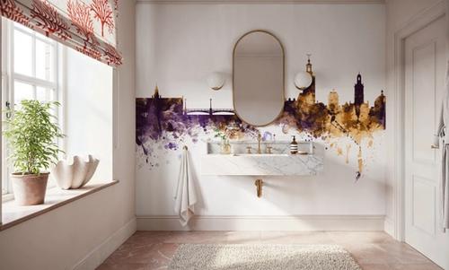 Stockholm Skyline Purple & Gold