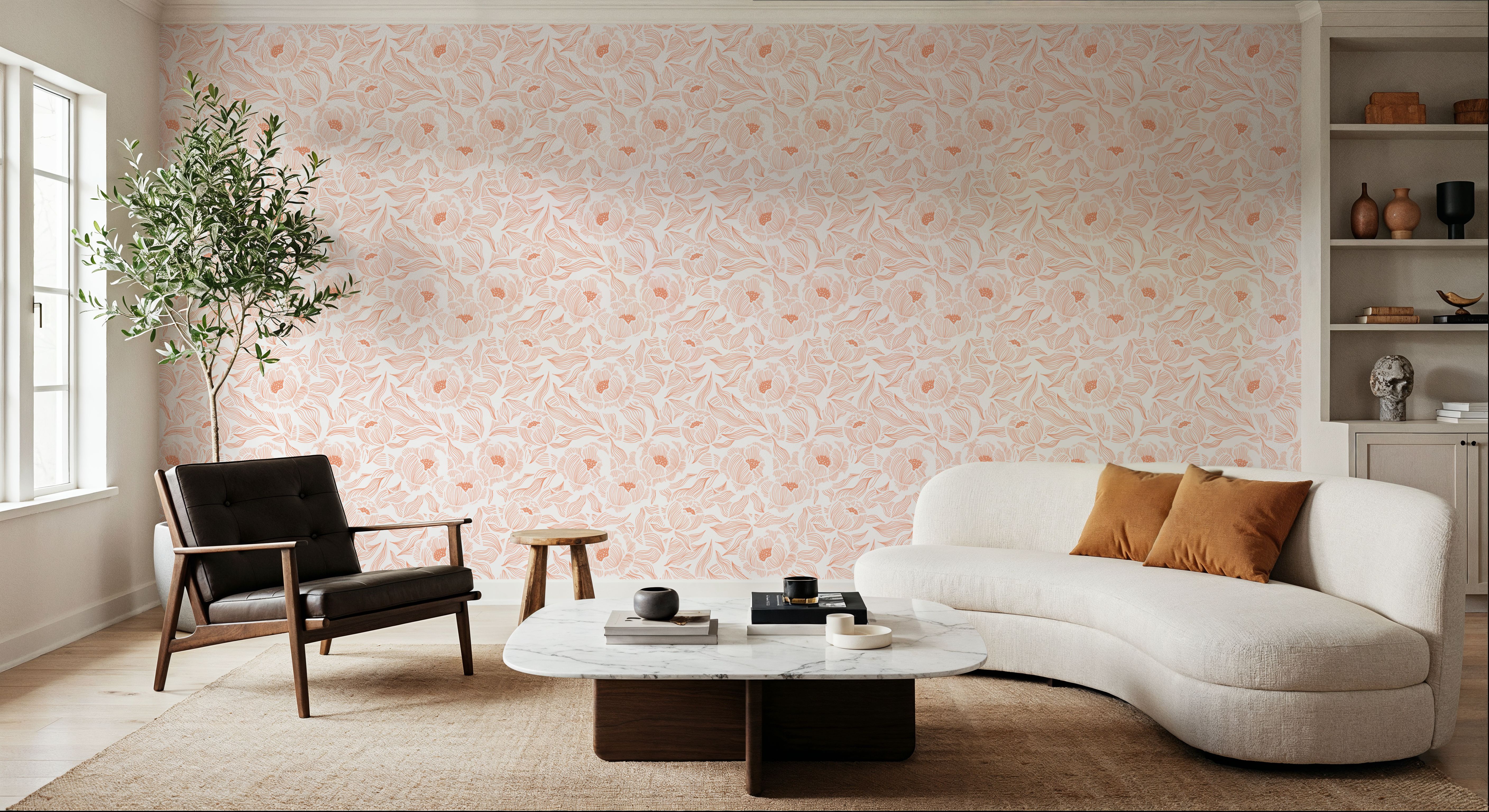 Hidden Peonies, Orange on White