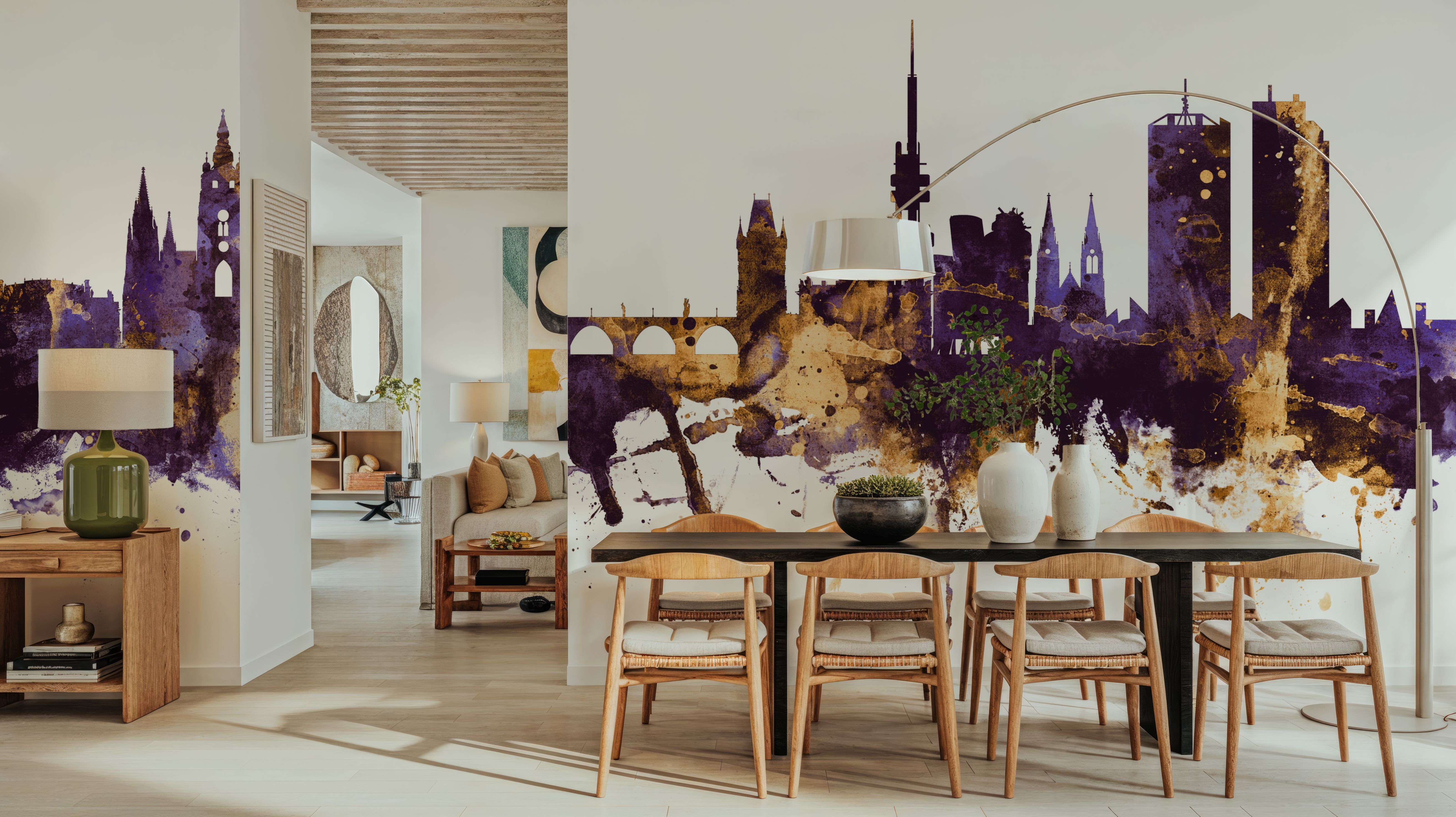 Prague (Praha) Czech Reublic Skyline Purple & Gold