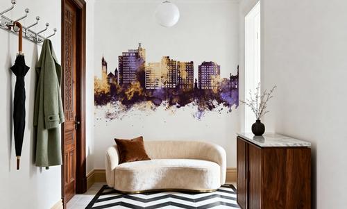 Portland Maine Skyline Purple & Gold