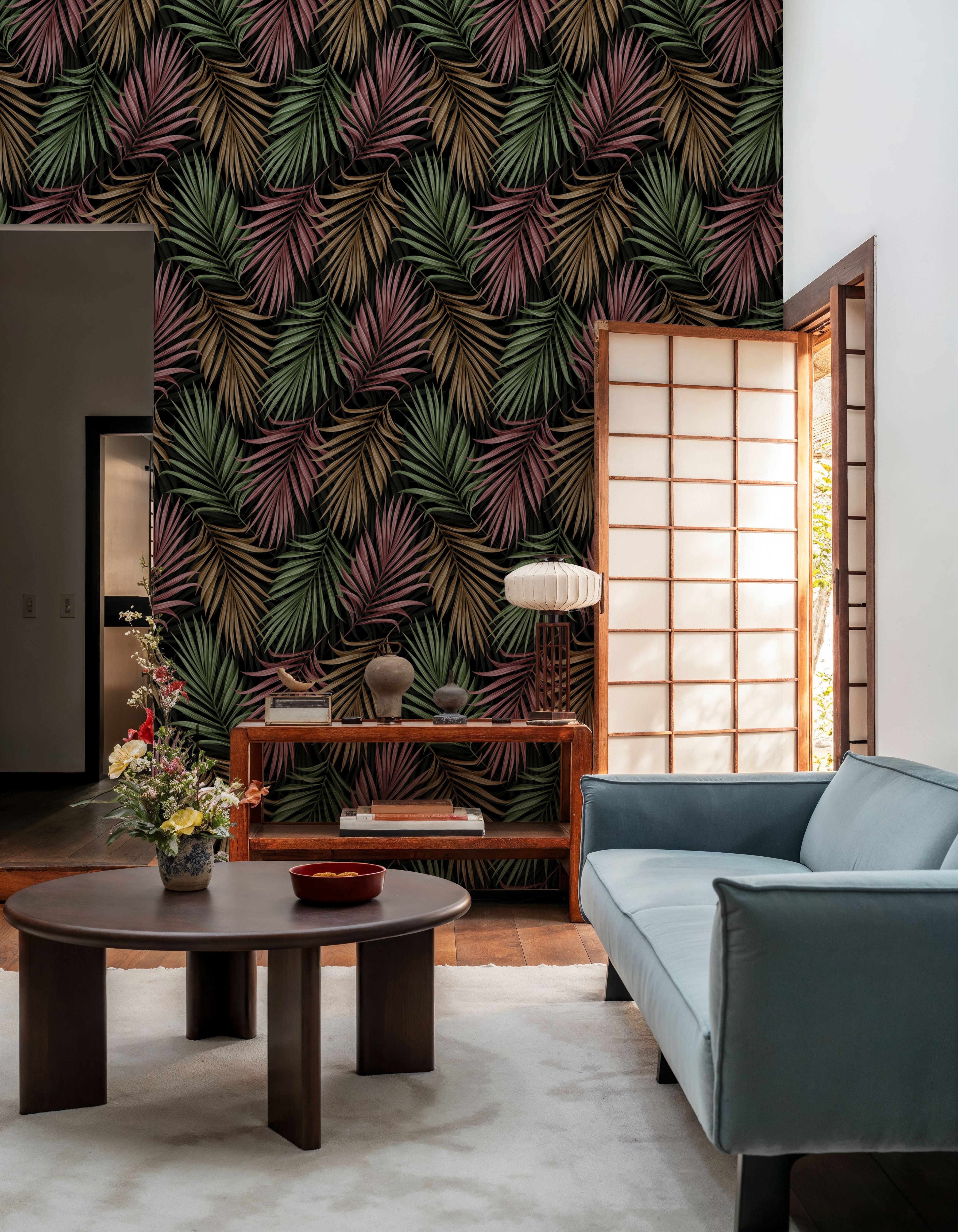 Bright Palms Pattern, Plum & Brown