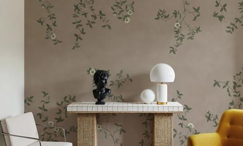 Rambling Rose, Ivory on Beige