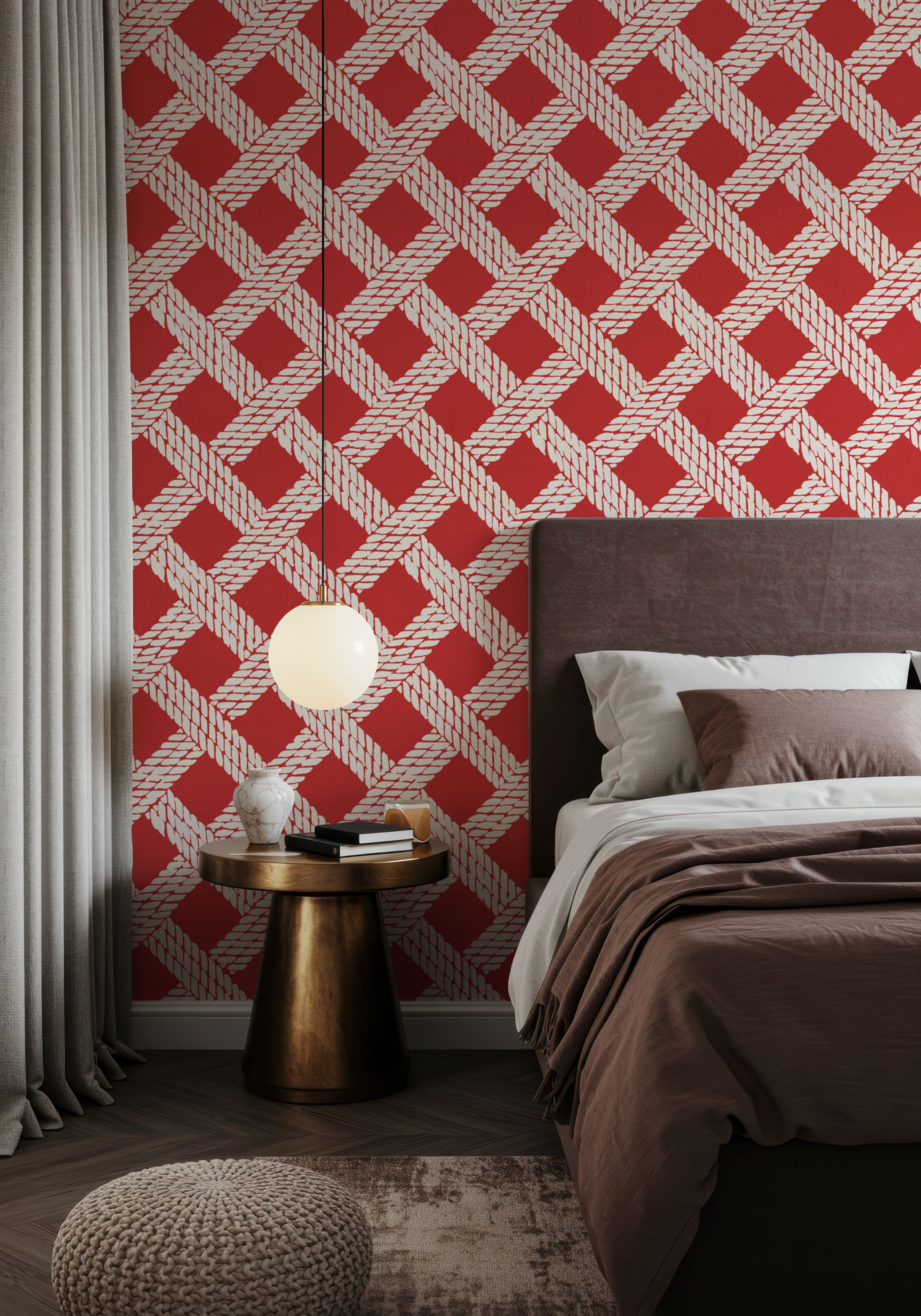 Seafood Shanty White On Red I, Wallpaper