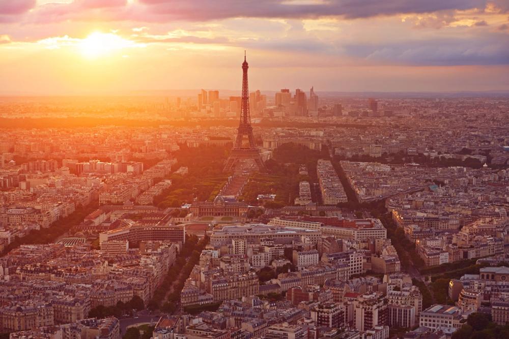 Eiffel Tower in Paris Aerial Sunset