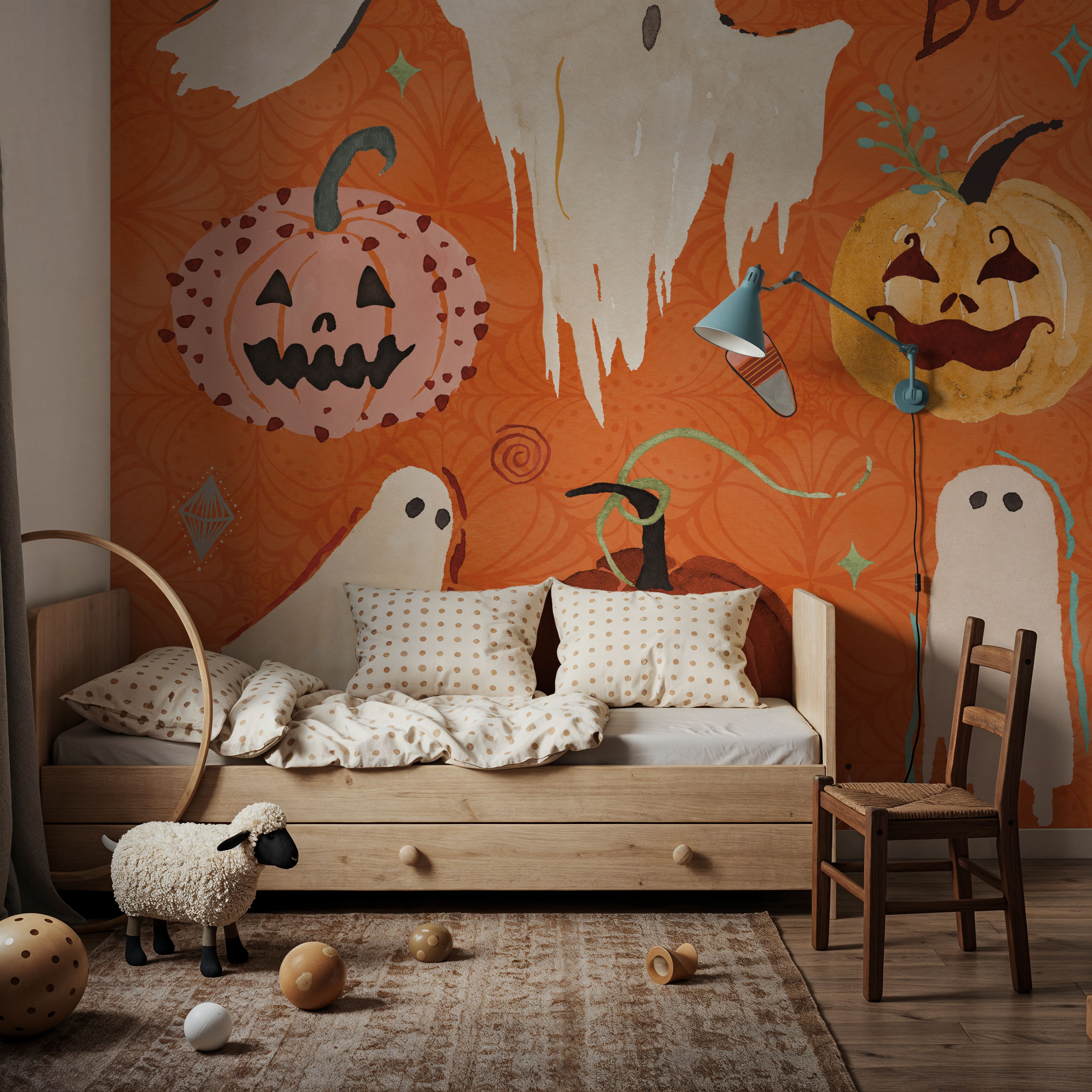 Wall Mural - Spooky Night III - Graphics Holiday mural wallpaper - Orange - Kids' Room - Wallism US - Premium, Textured or Peel & Stick