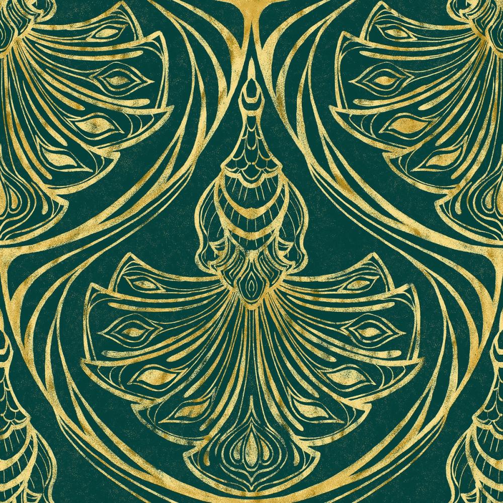 Art Deco Peacock Scallops, Emerald