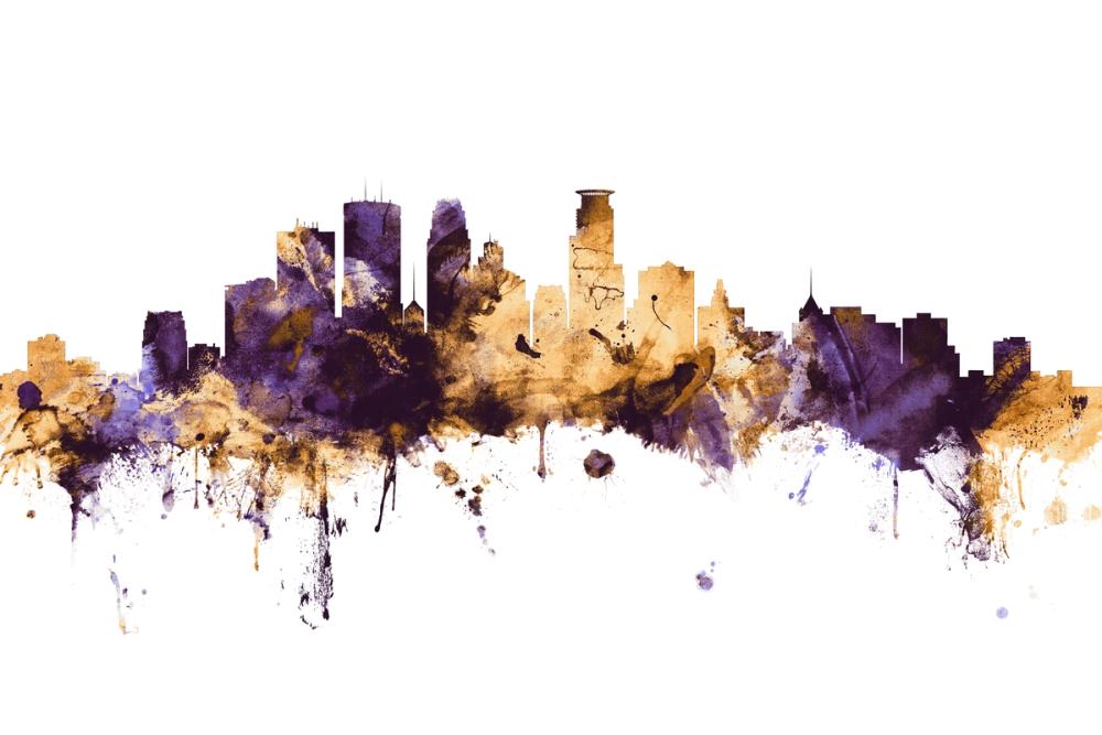 Minneapolis Minnesota Skyline Purple & Gold