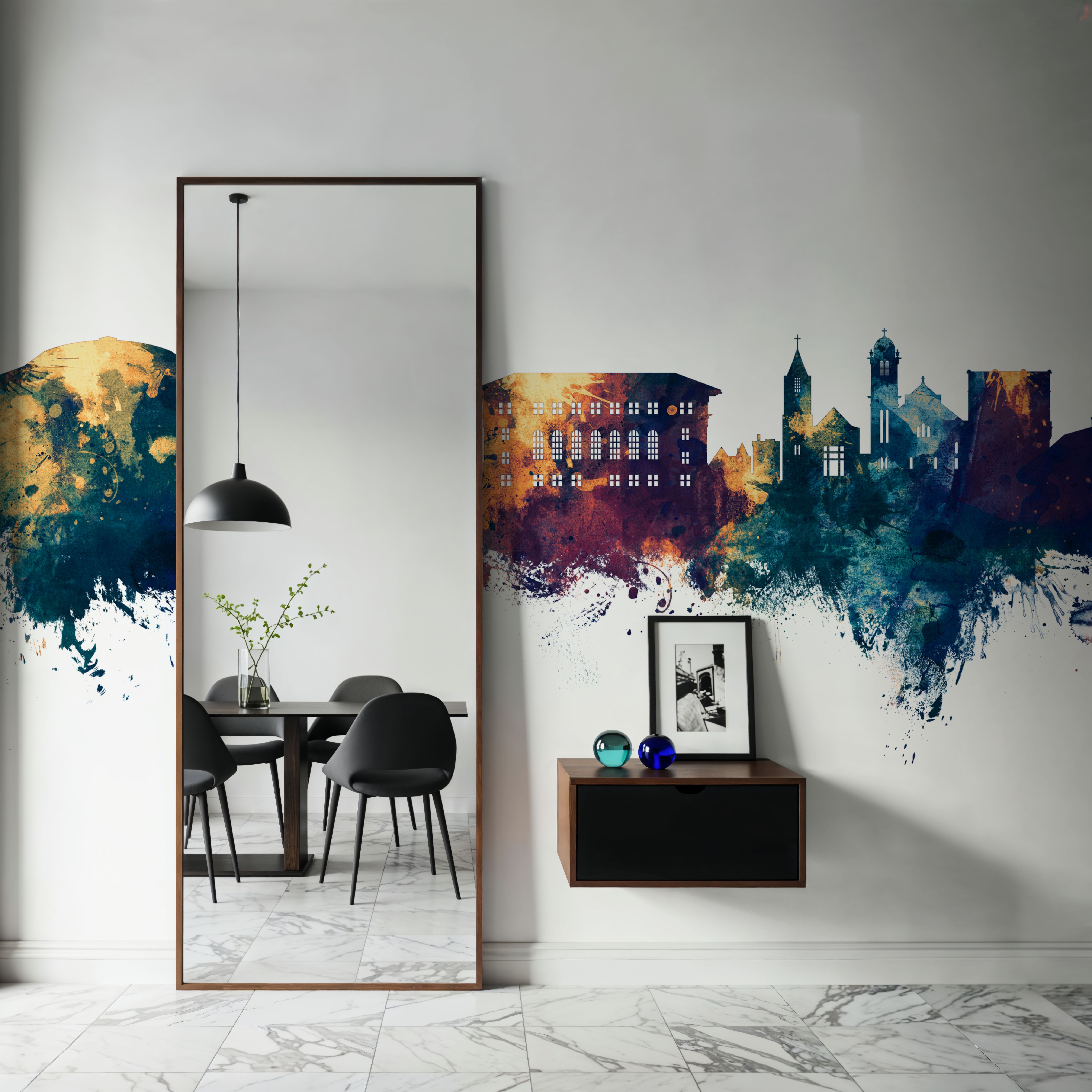 Cedar Falls Iowa Skyline Blue & Bronze