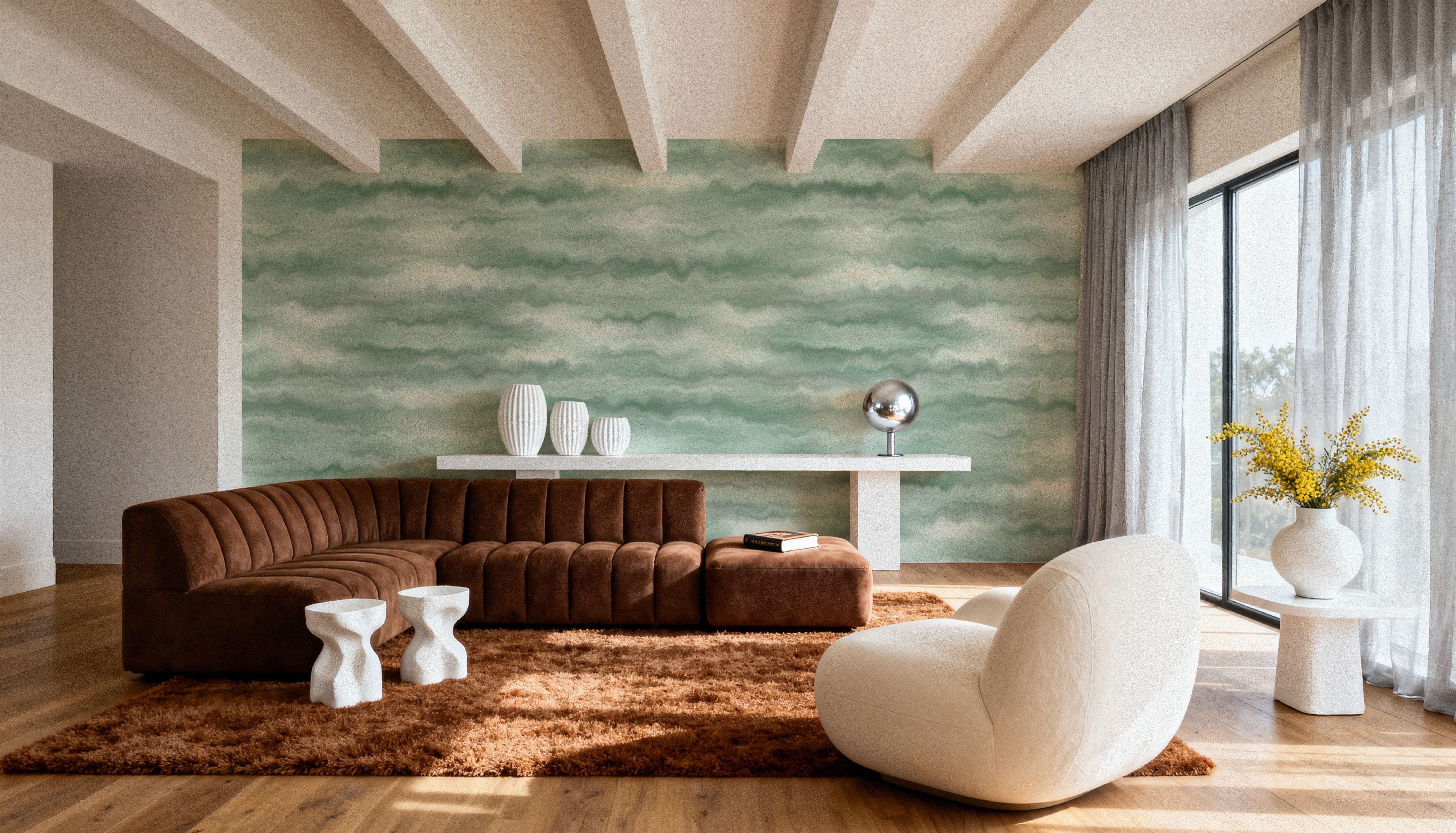 Moire Fumé, Jade, Wallpaper