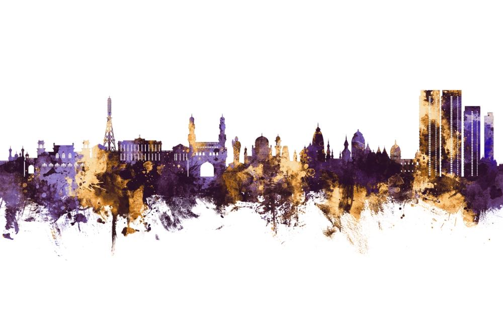 Hyderabad Skyline Purple & Gold