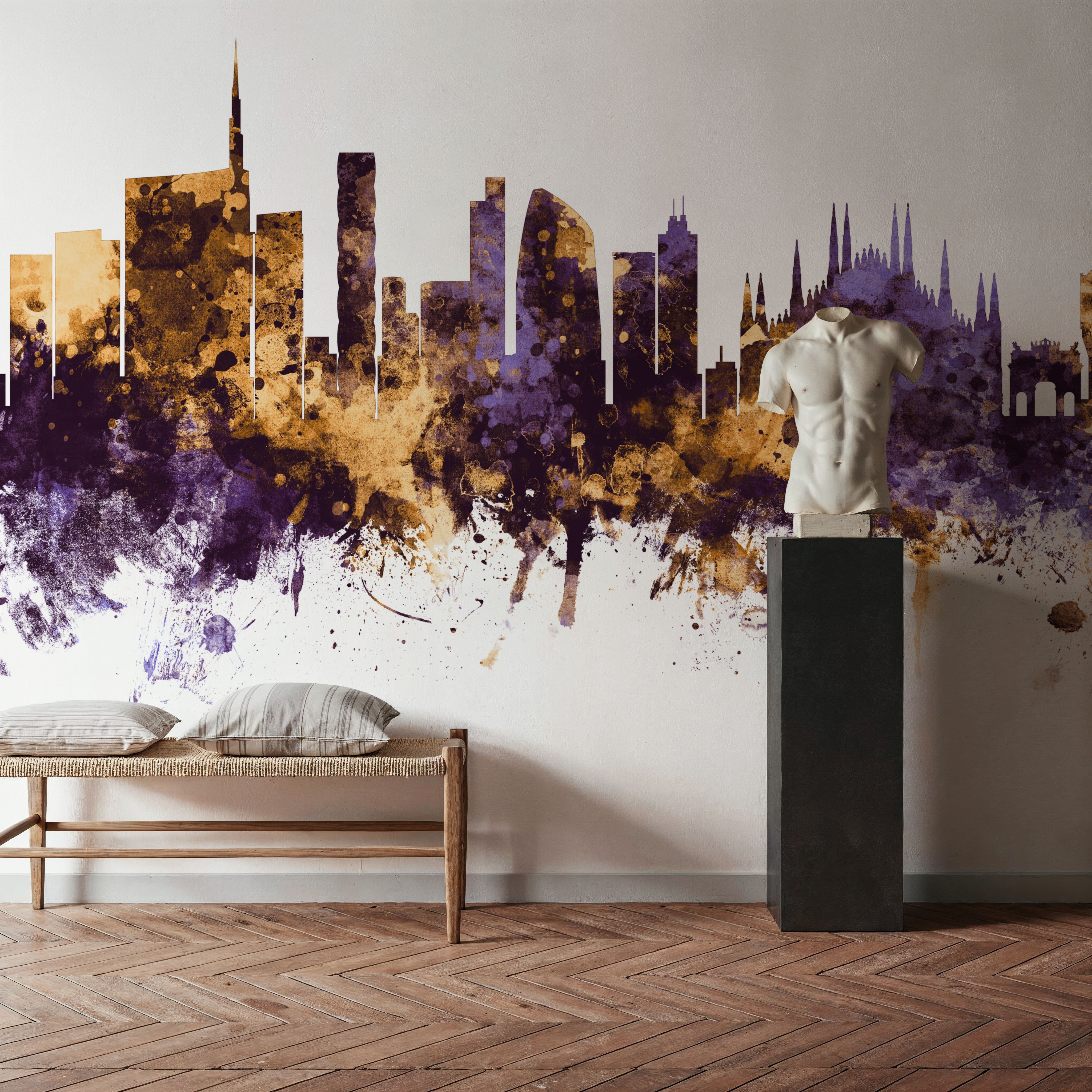 Milan Italy Skyline Purple & Gold