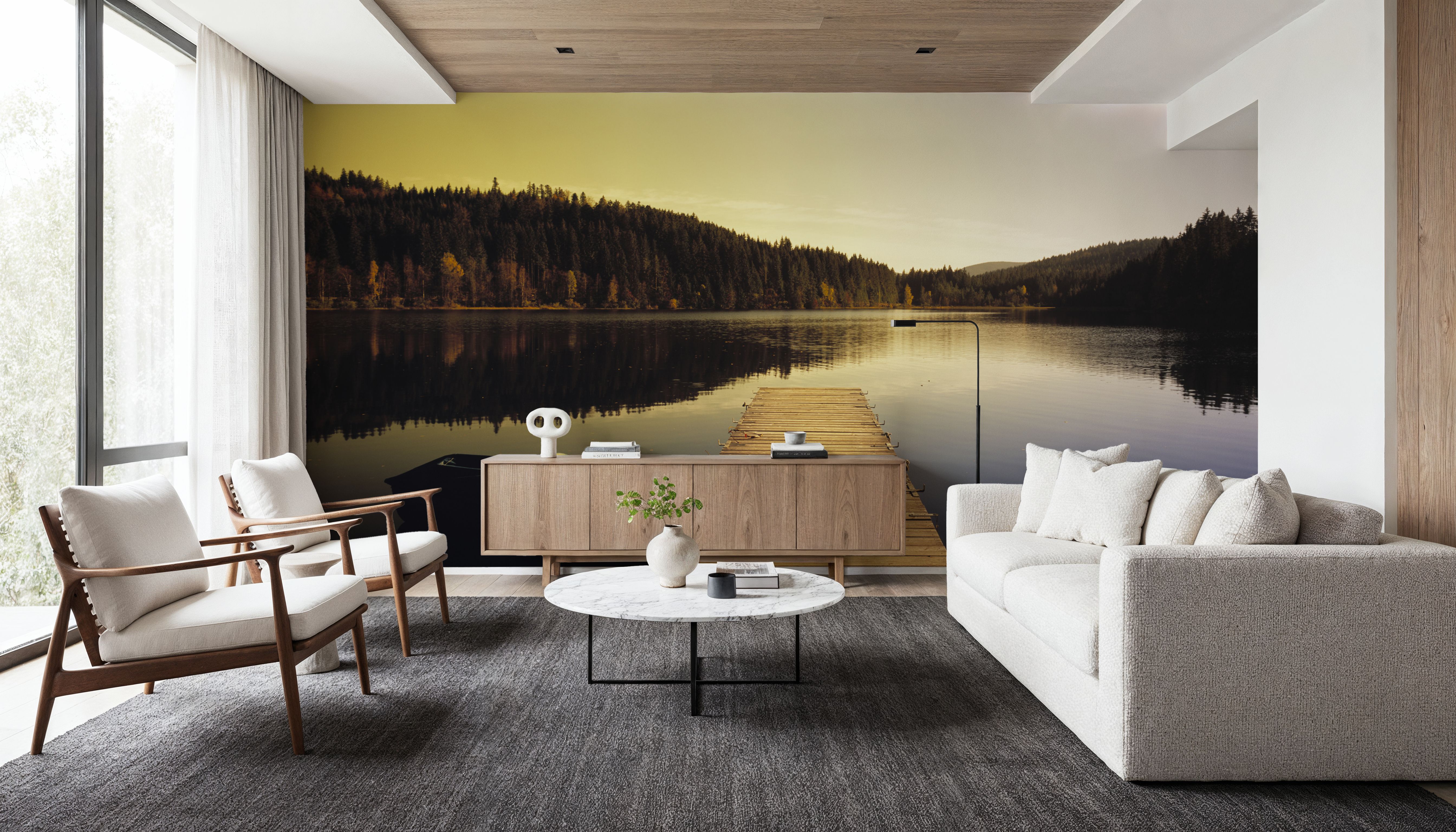 Autumn Harbor Reflection, Papel pintado