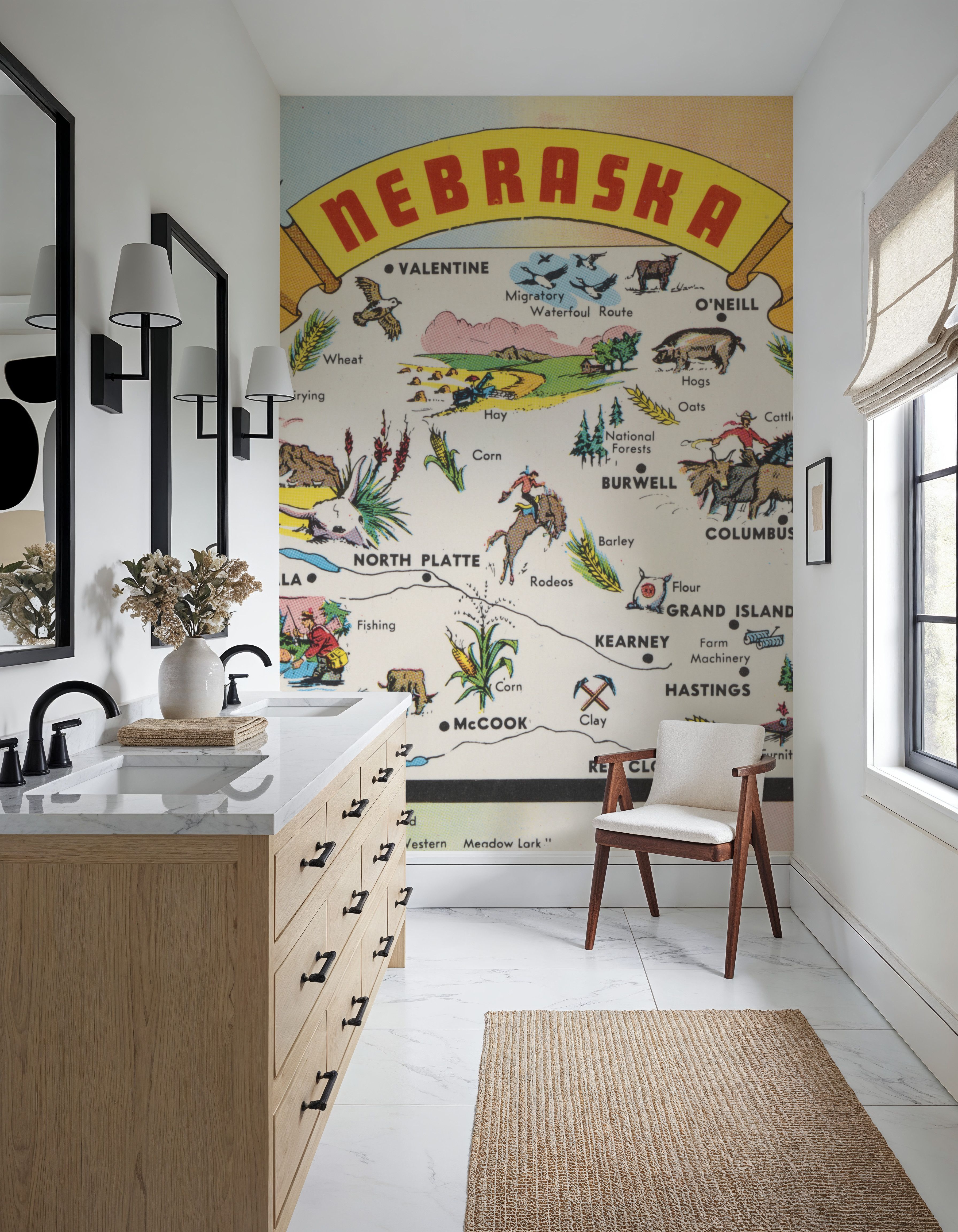 Greetings from Nebraska Map - Screenprint Postcard