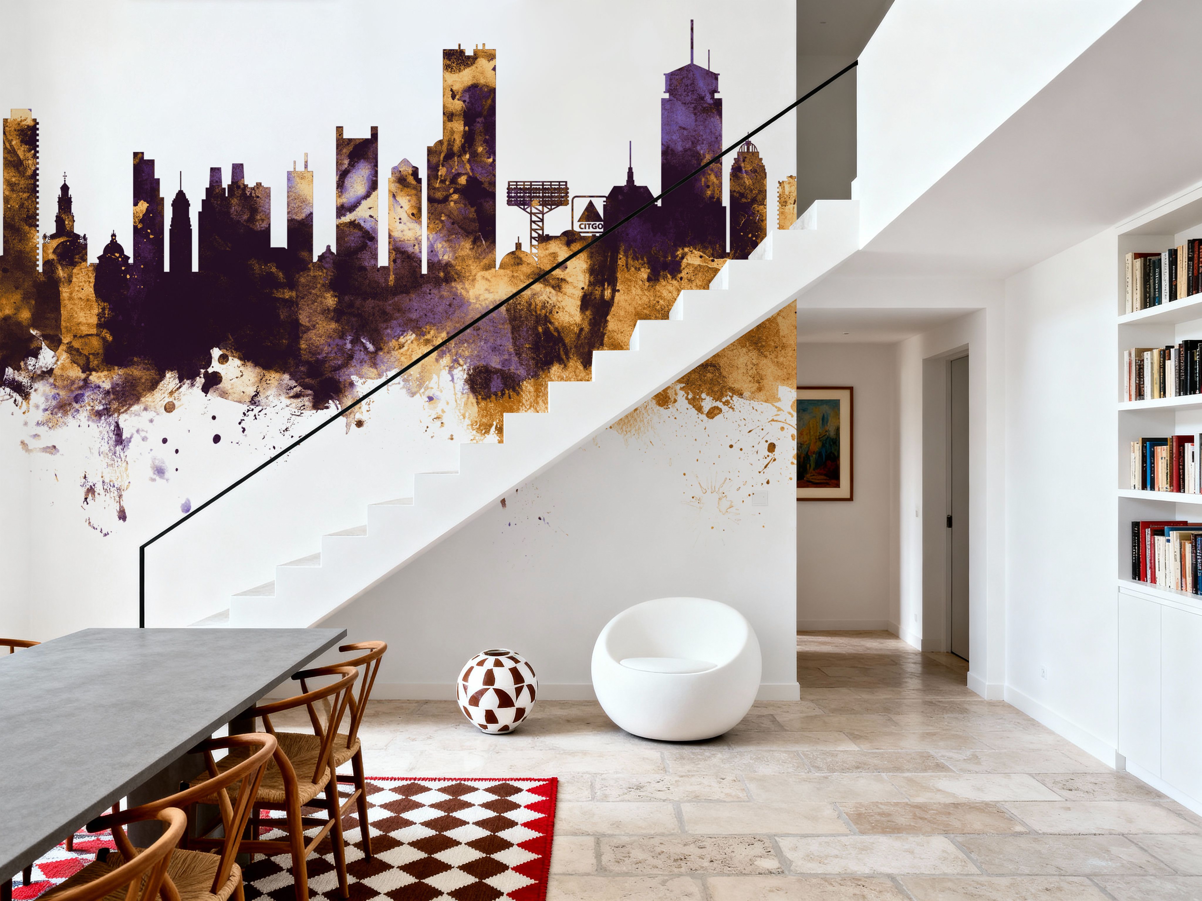 Boston Massachusettes Skyline Purple & Gold