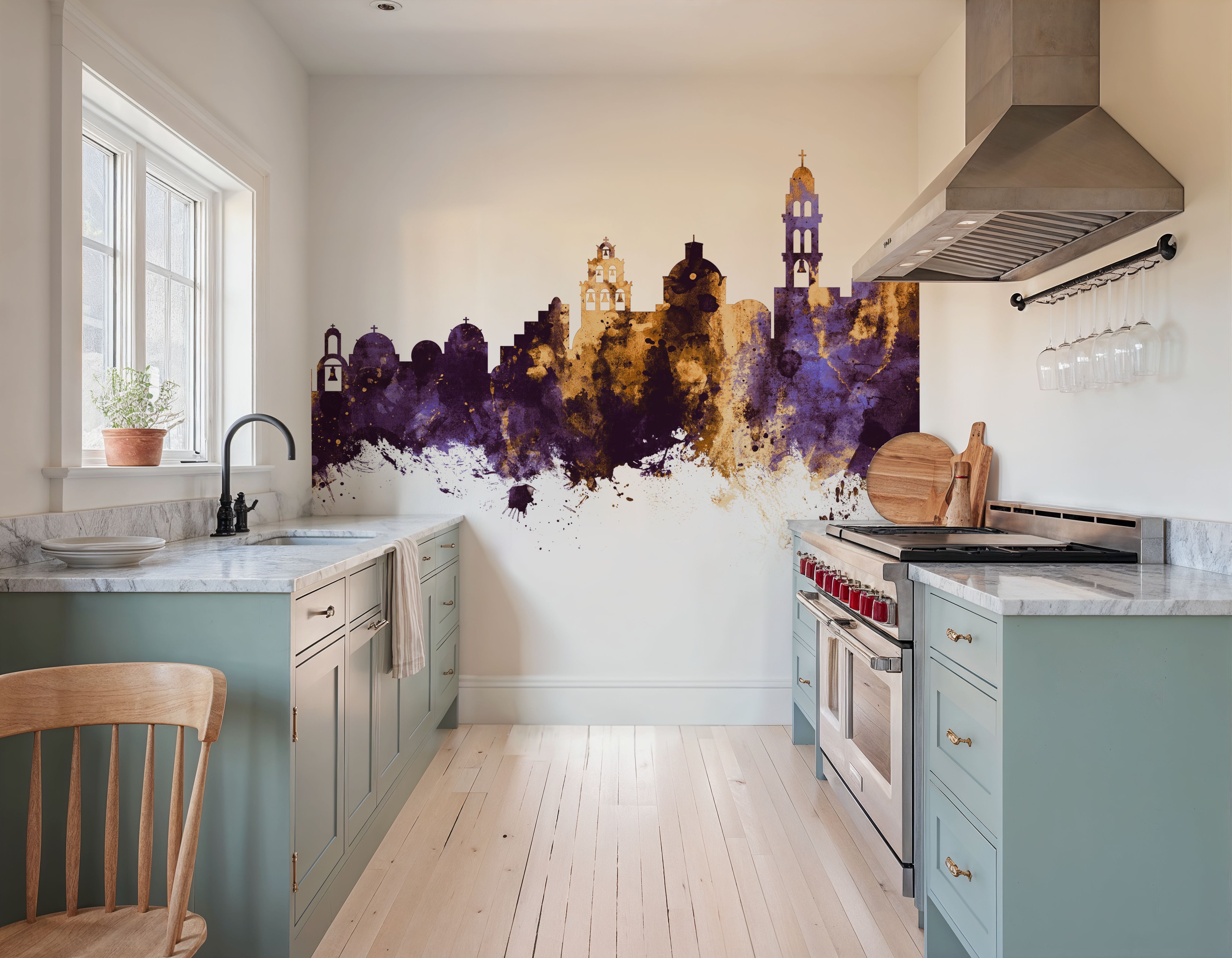 Santorini Skyline Purple & Gold