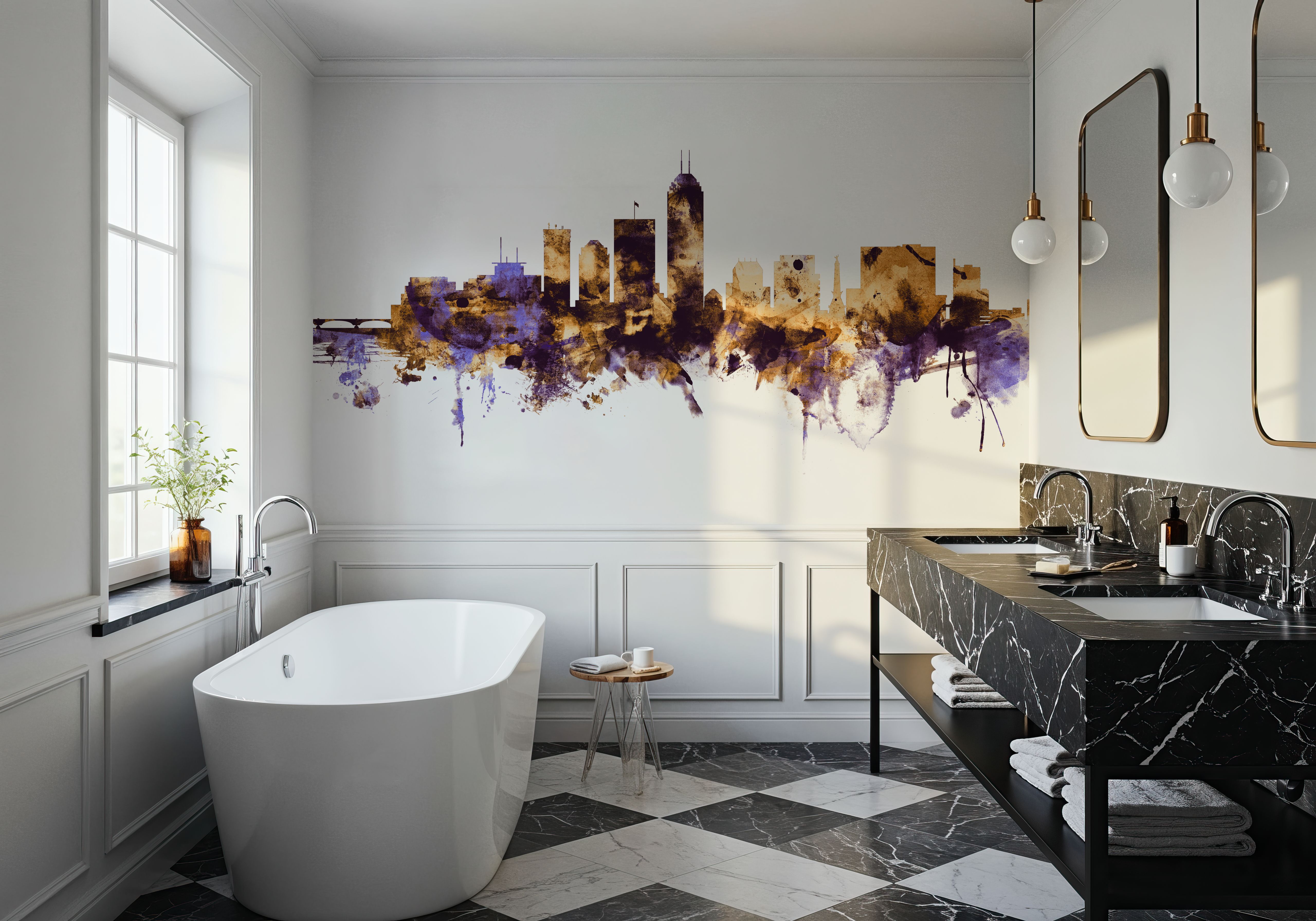 Indianapolis Indiana Skyline Purple & Gold