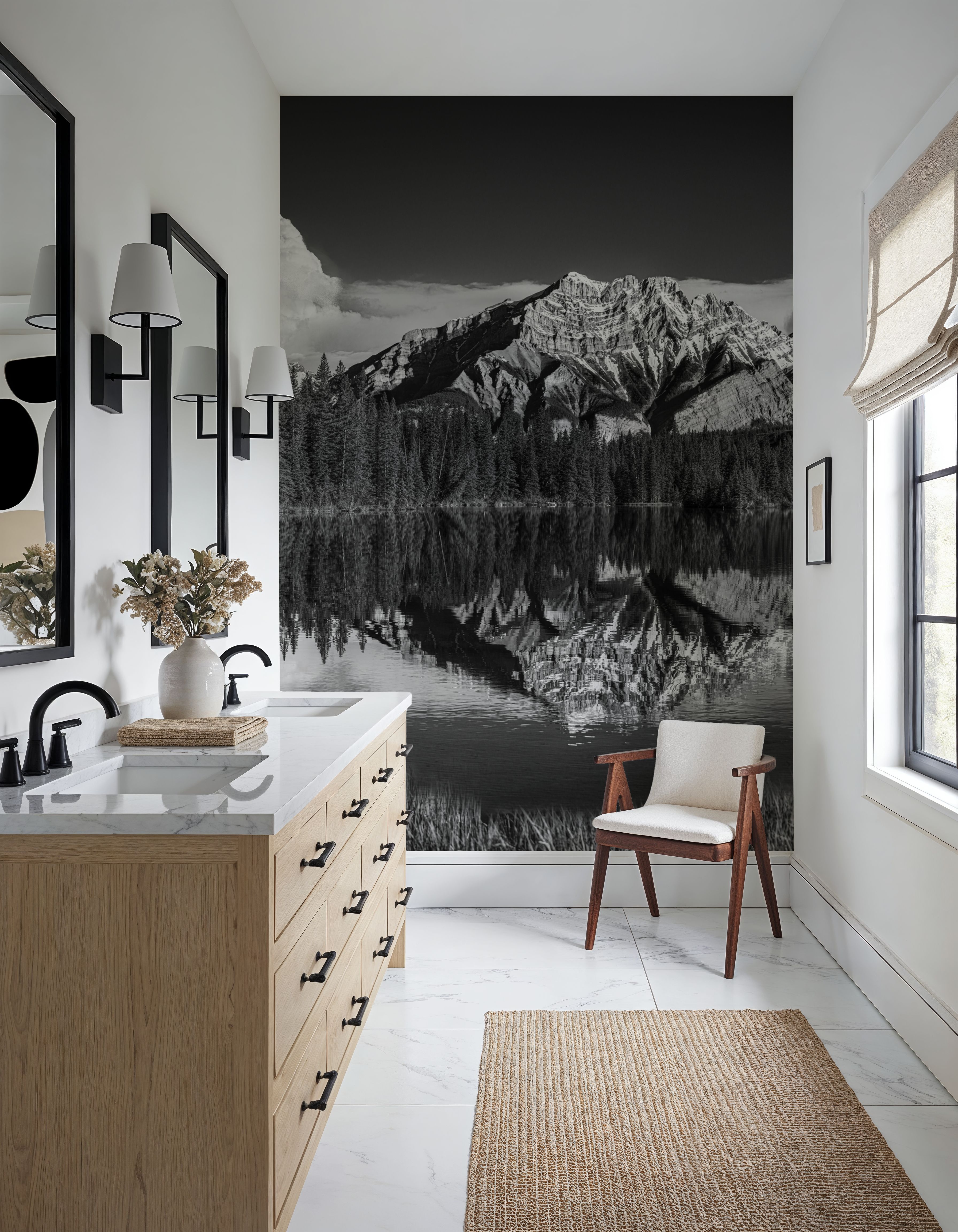 Cascade Mountain Reflection BW