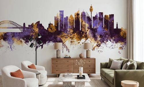 Sydney Australia Skyline Purple & Gold