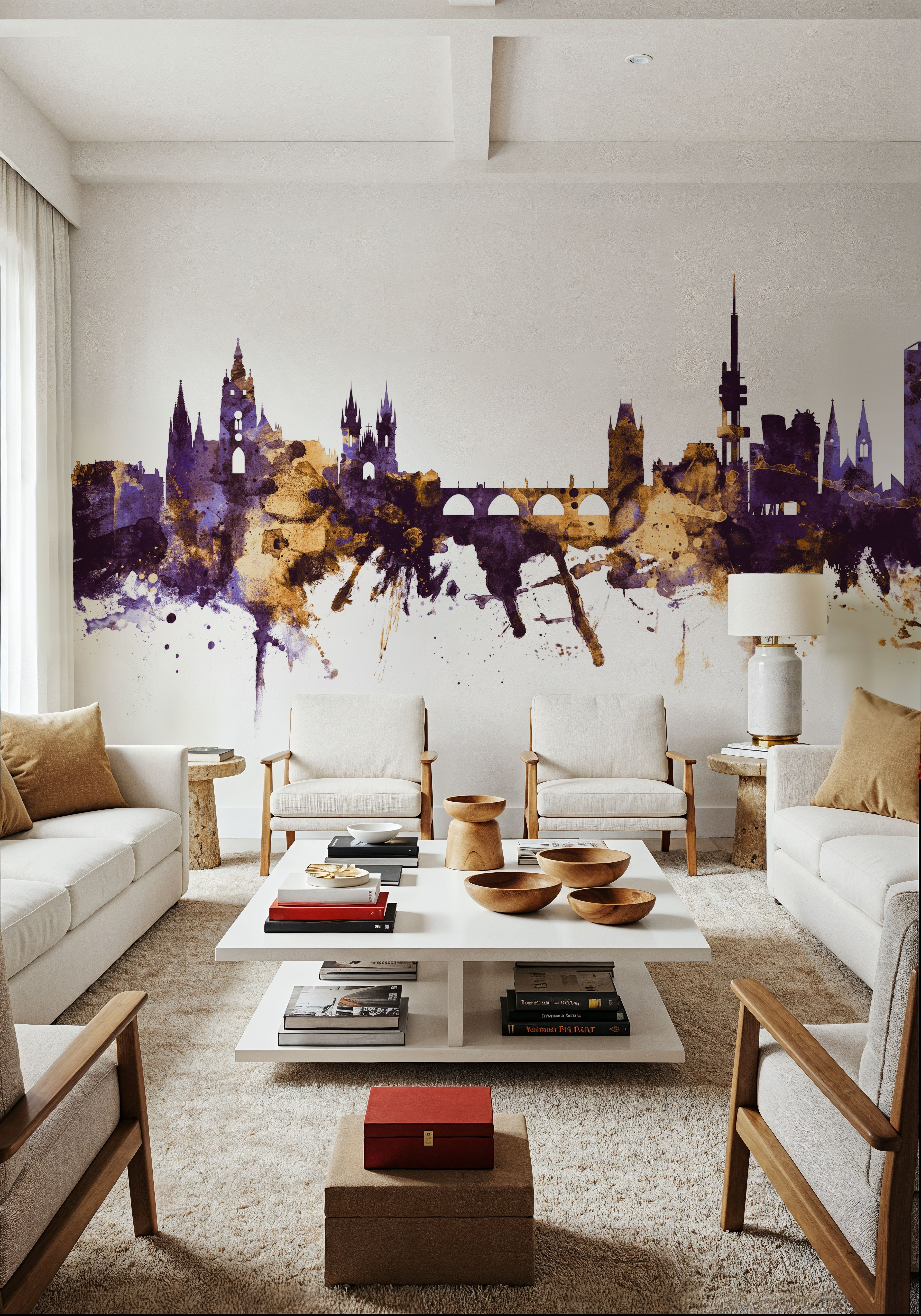 Prague (Praha) Czech Reublic Skyline Purple & Gold