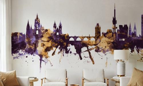 Prague (Praha) Czech Reublic Skyline Purple & Gold