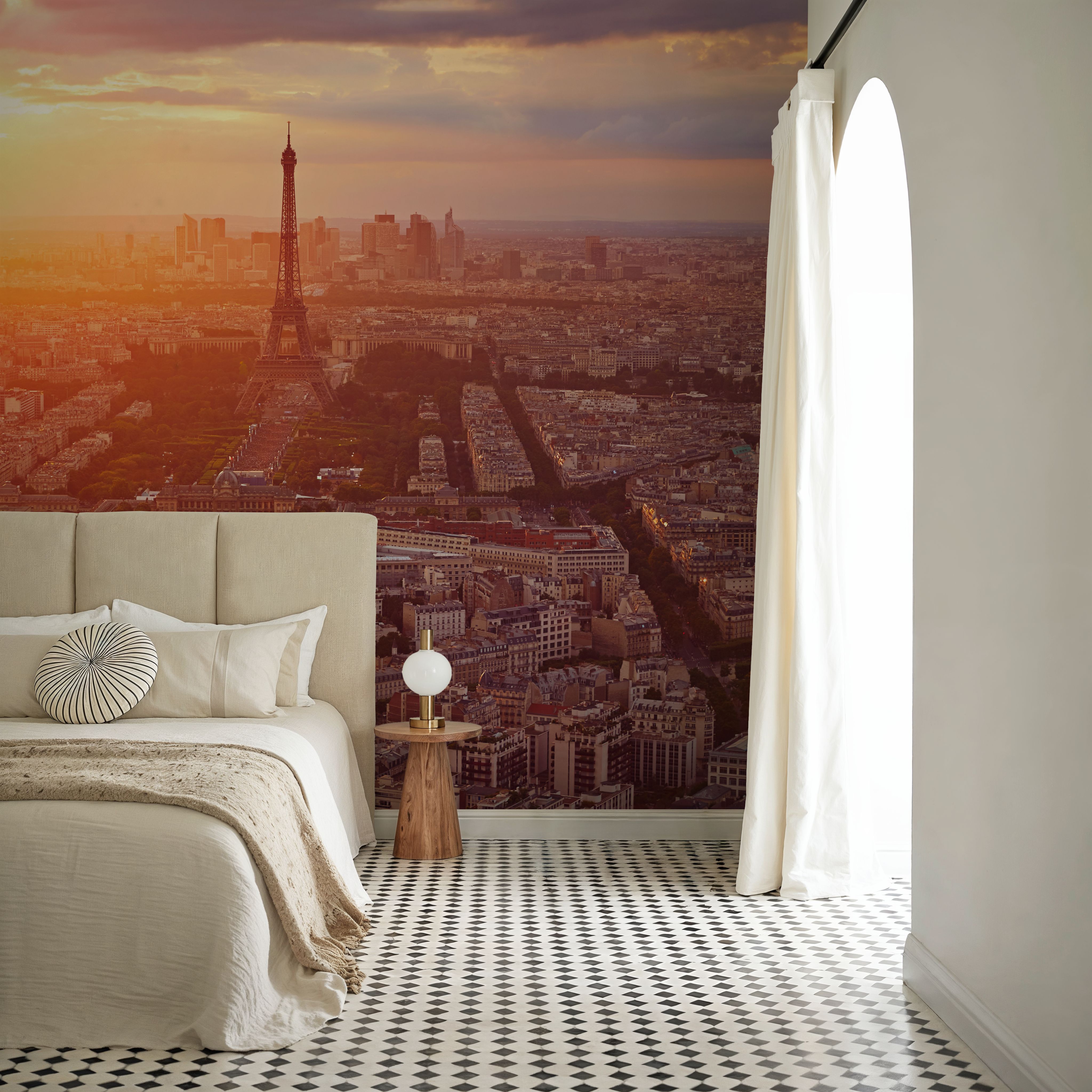 Eiffel Tower in Paris Aerial Sunset