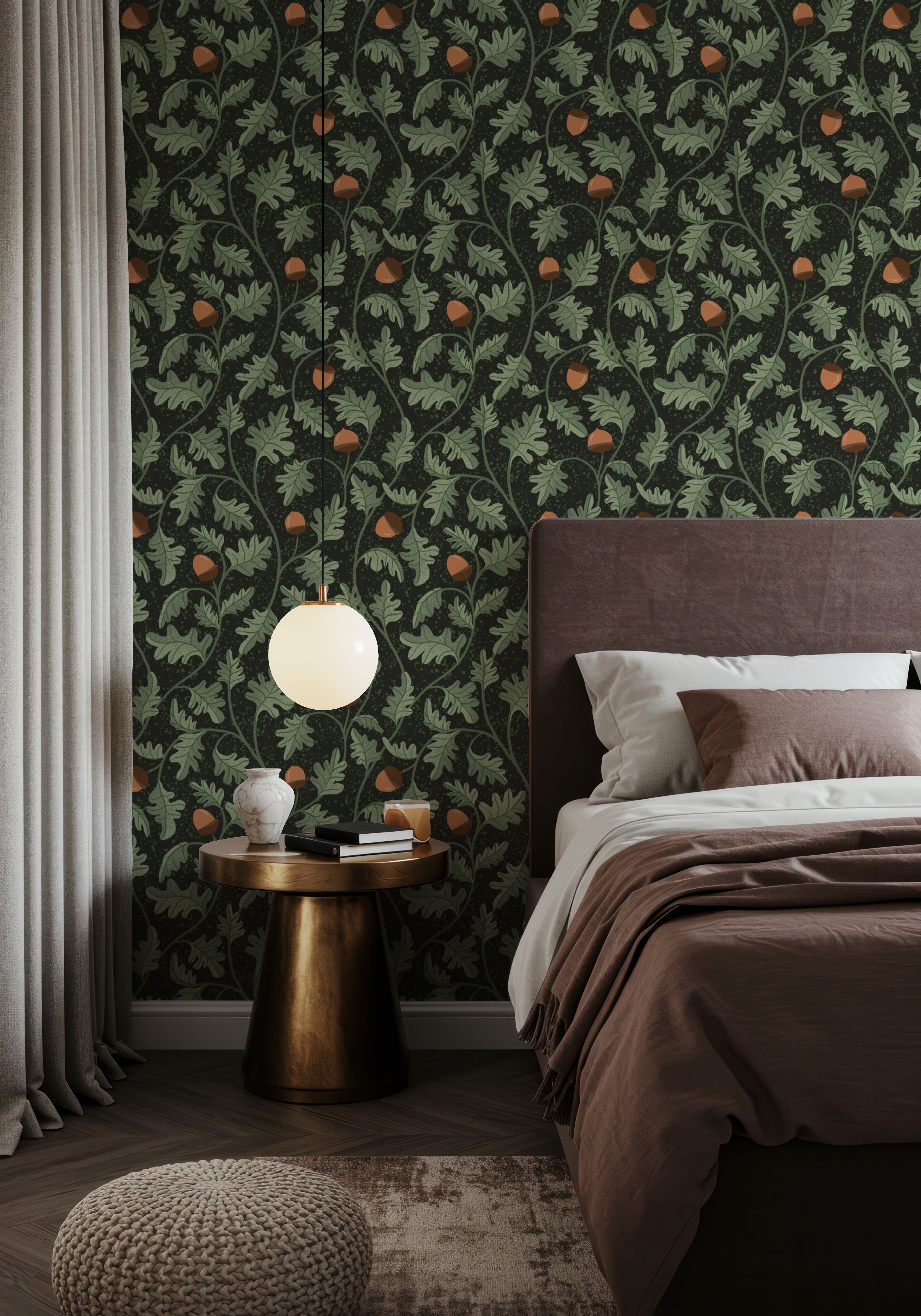 Oak & Acorns, Dark, Wallpaper