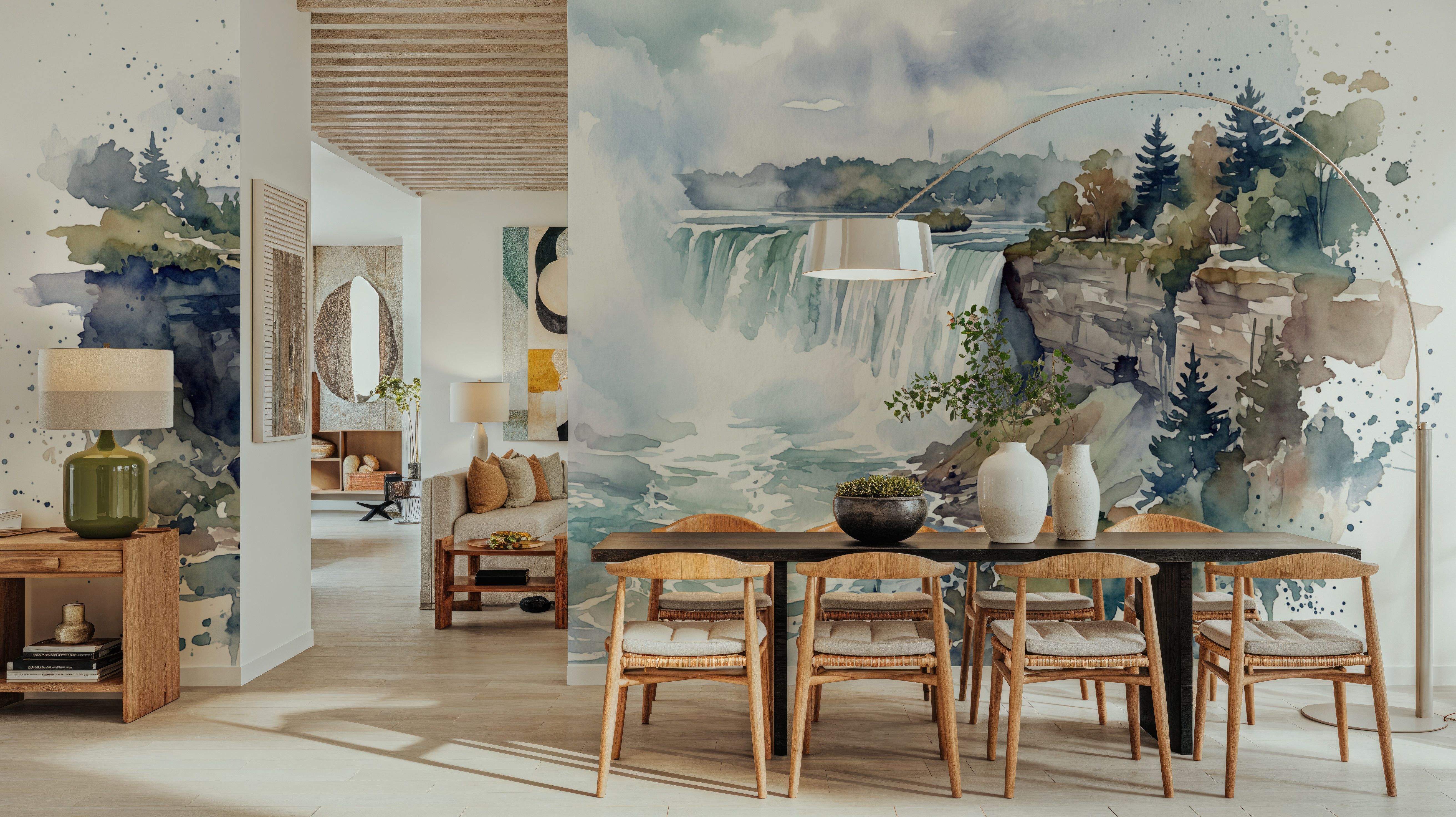 Northern Waterfall - Watercolor Landscapes Series, Wallpaper