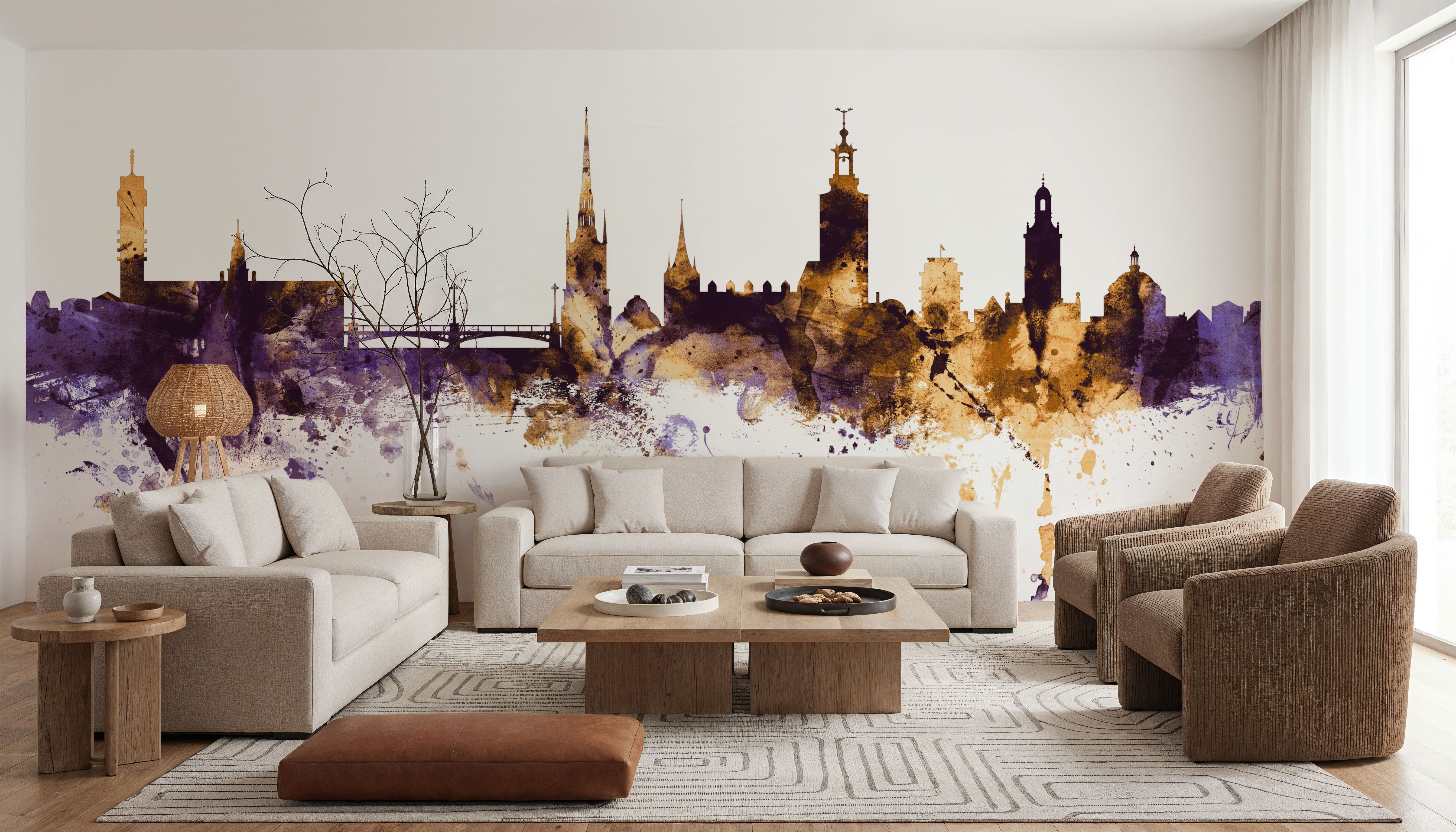 Stockholm Skyline Purple & Gold