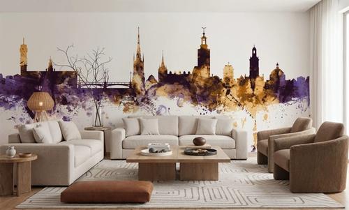 Stockholm Skyline Purple & Gold