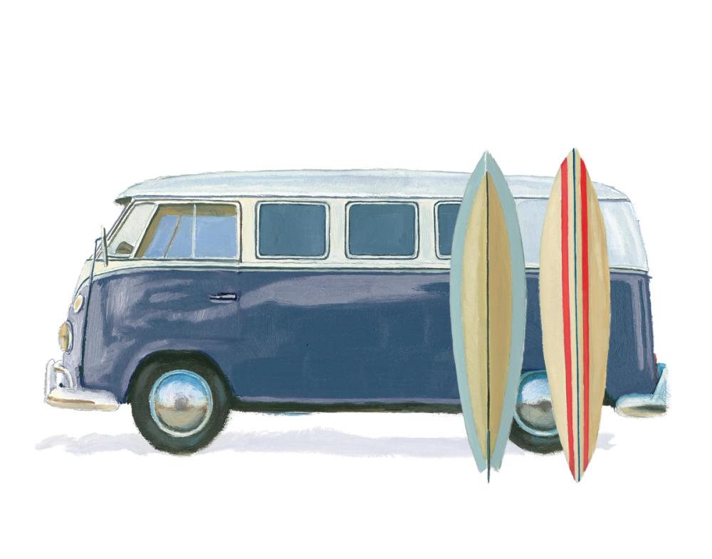 Image of a mini bus with surfboards