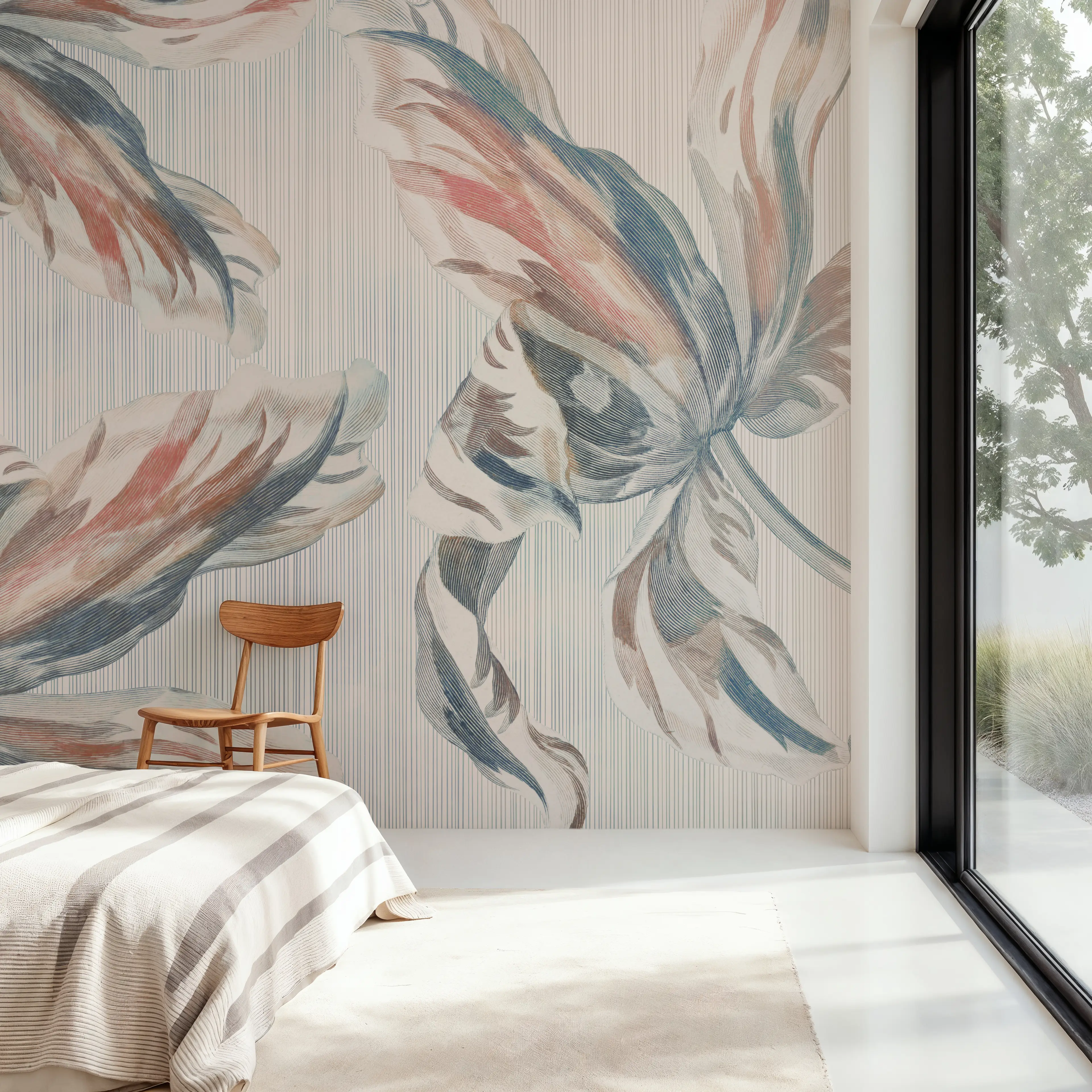 Fotobehang - Viridiflora - Abstract Kunst Bloemen Mural - Wit - Woonkamer - Wallism België - Zelfklevend of Vliesbehang