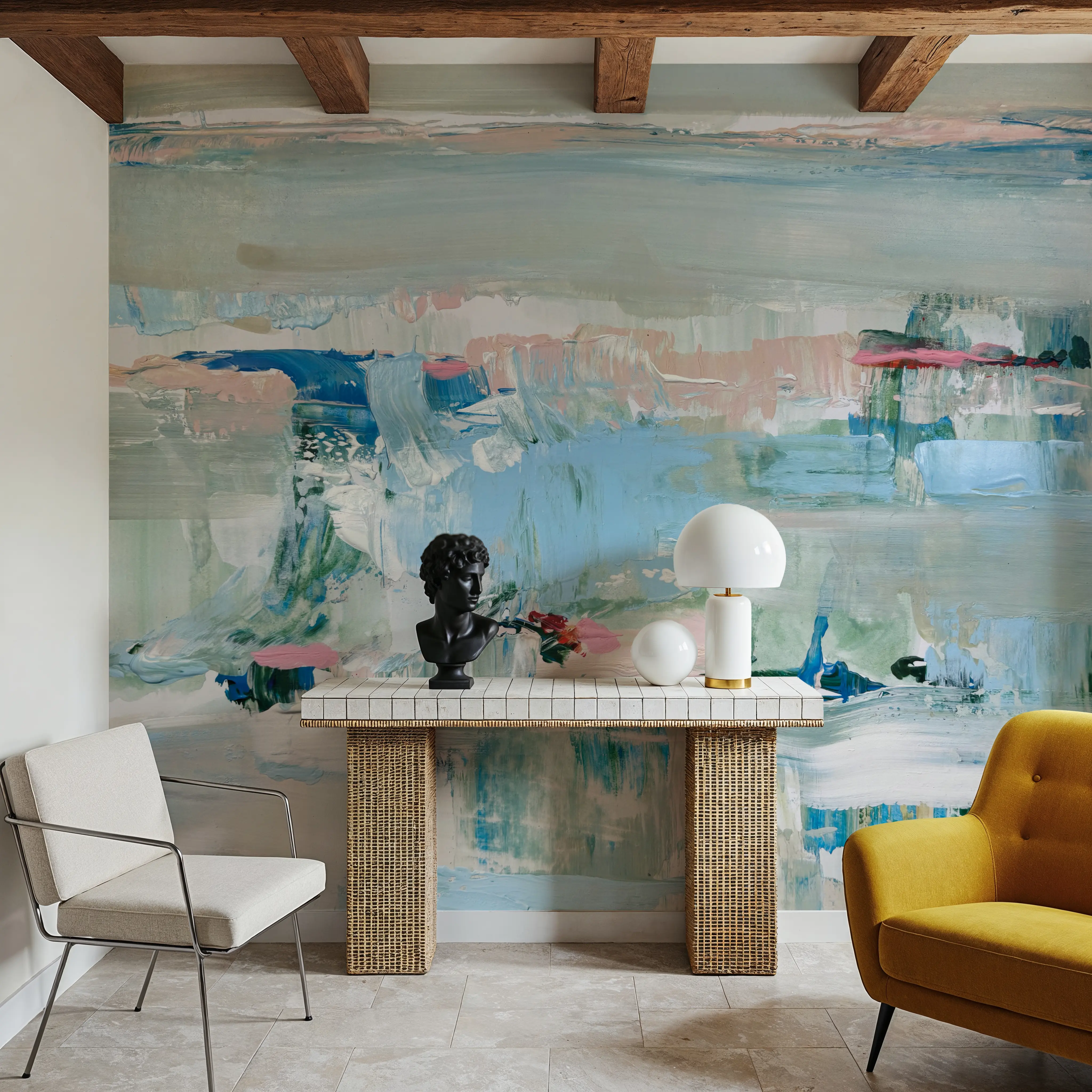 Wall Mural - Happy Valley - Abstract Sea mural wallpaper - Blue - Hallway staircases - Wallism UK - Peel & Stick or Paste-the-Wall