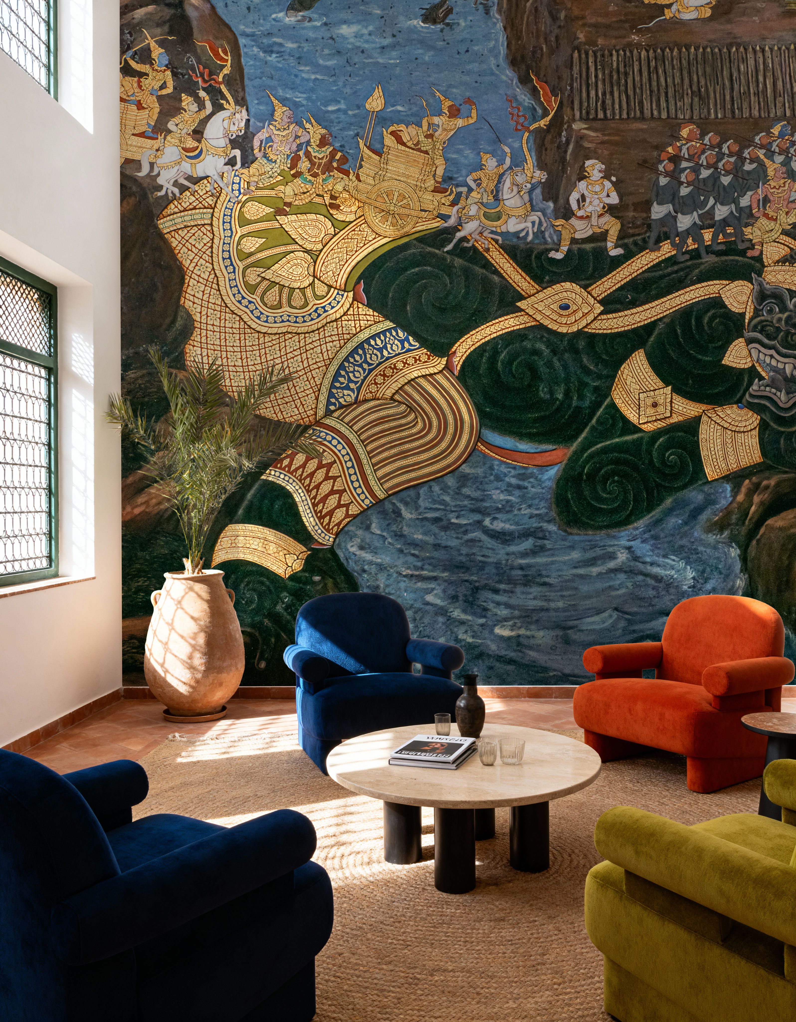 Wall Mural - Hanuman, Thai Painting - Fantasy Great Masters mural wallpaper - Brown - Hallway staircases - Wallism US