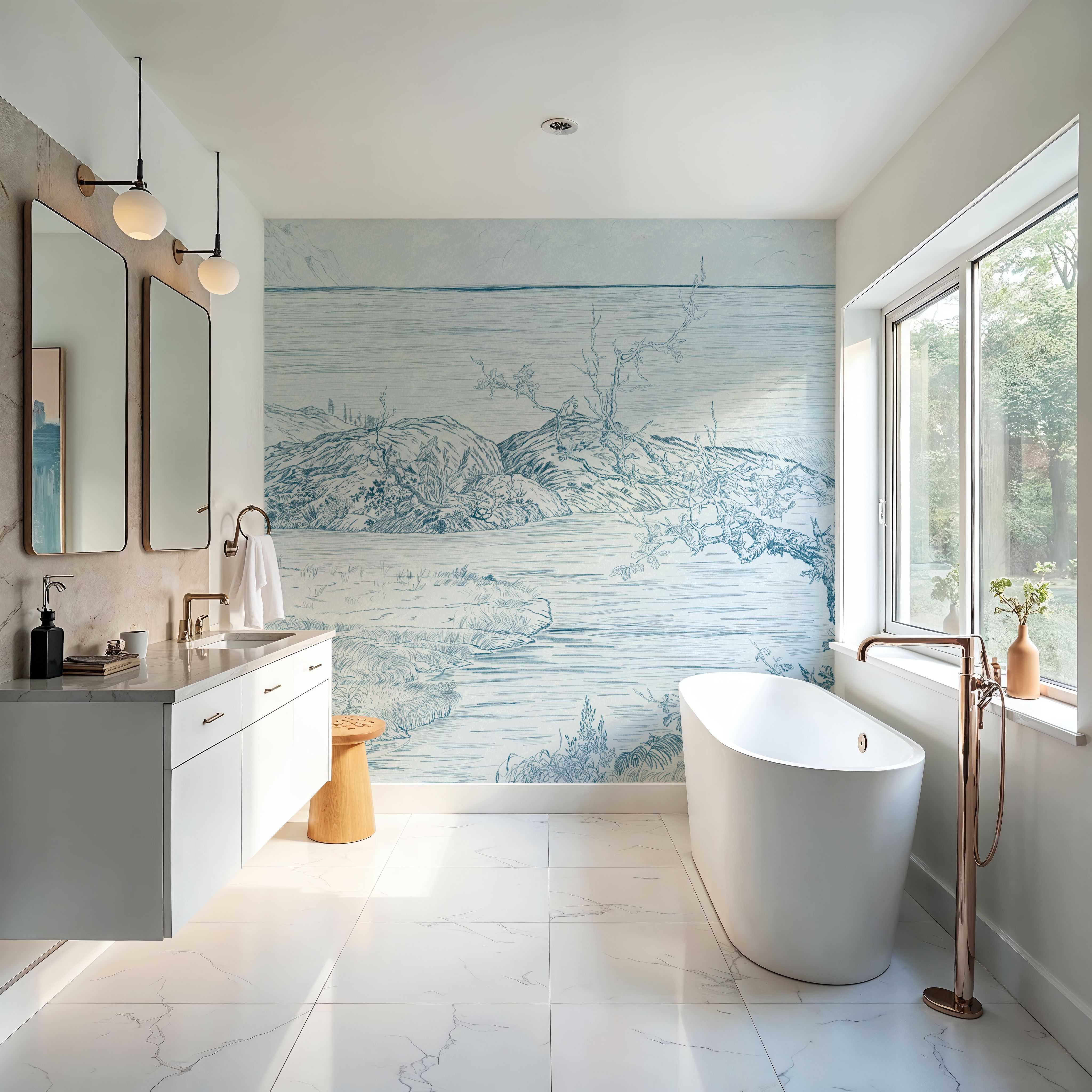 Coastal Drawing in Blue