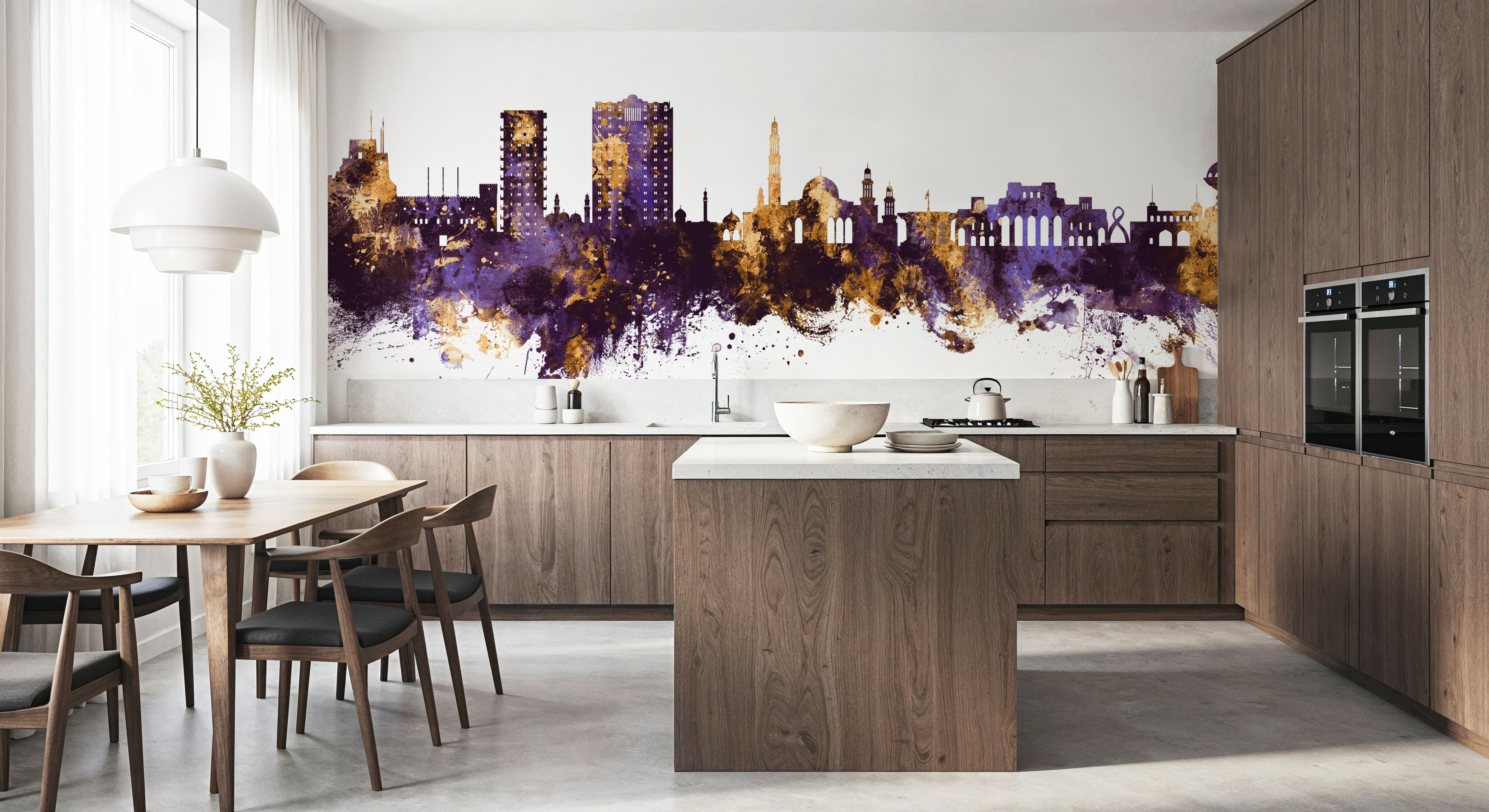 Muscat Oman Skyline Purple & Gold