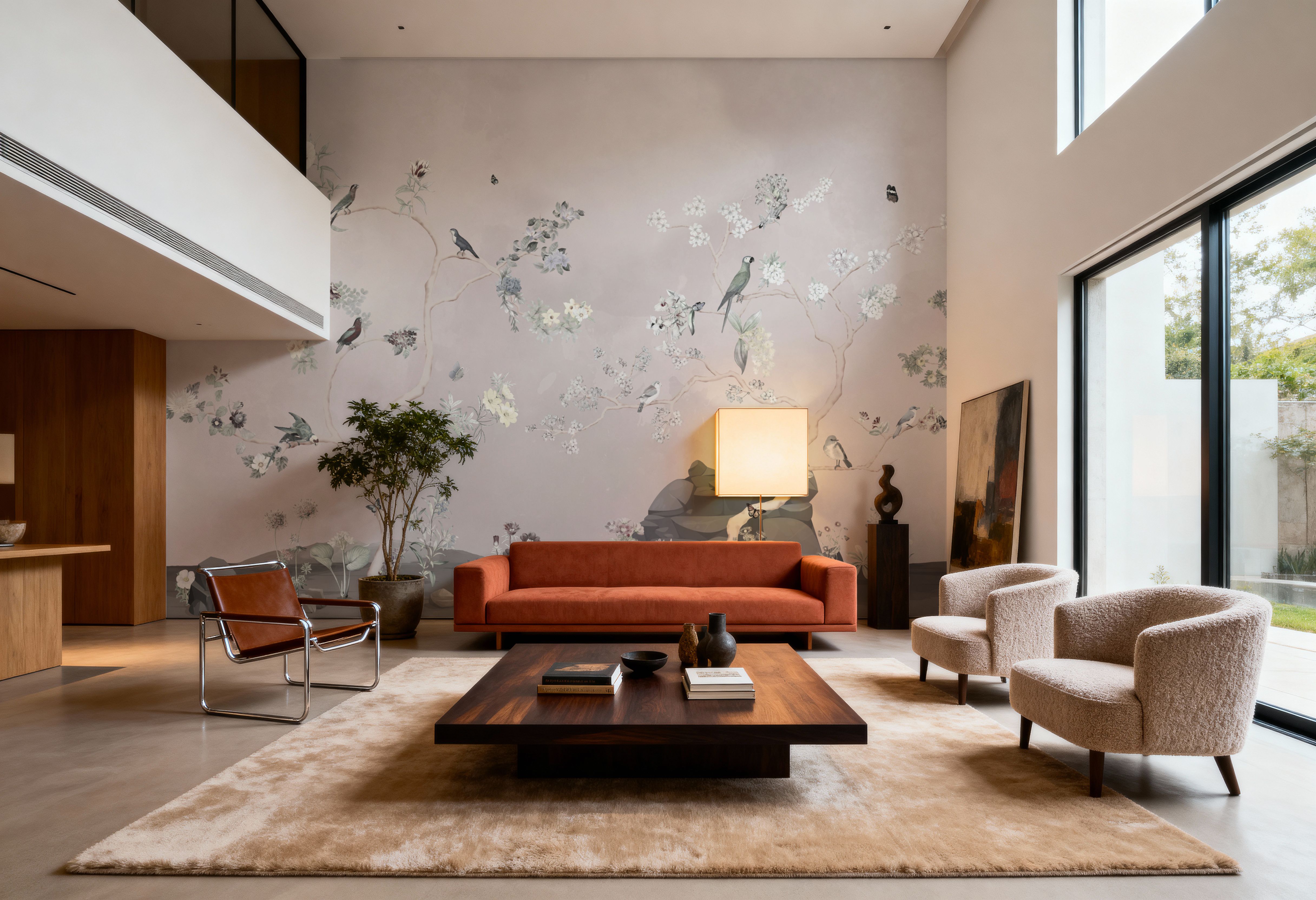 Birds in the Garden Light Gray, Wallpaper