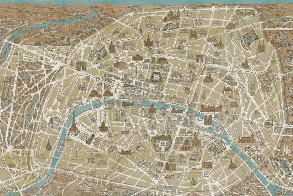 Monuments of Paris Map Blue