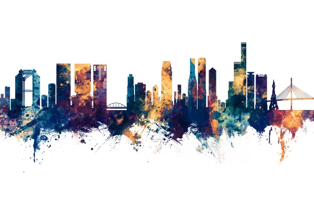 Osaka Skyline Blue & Bronze