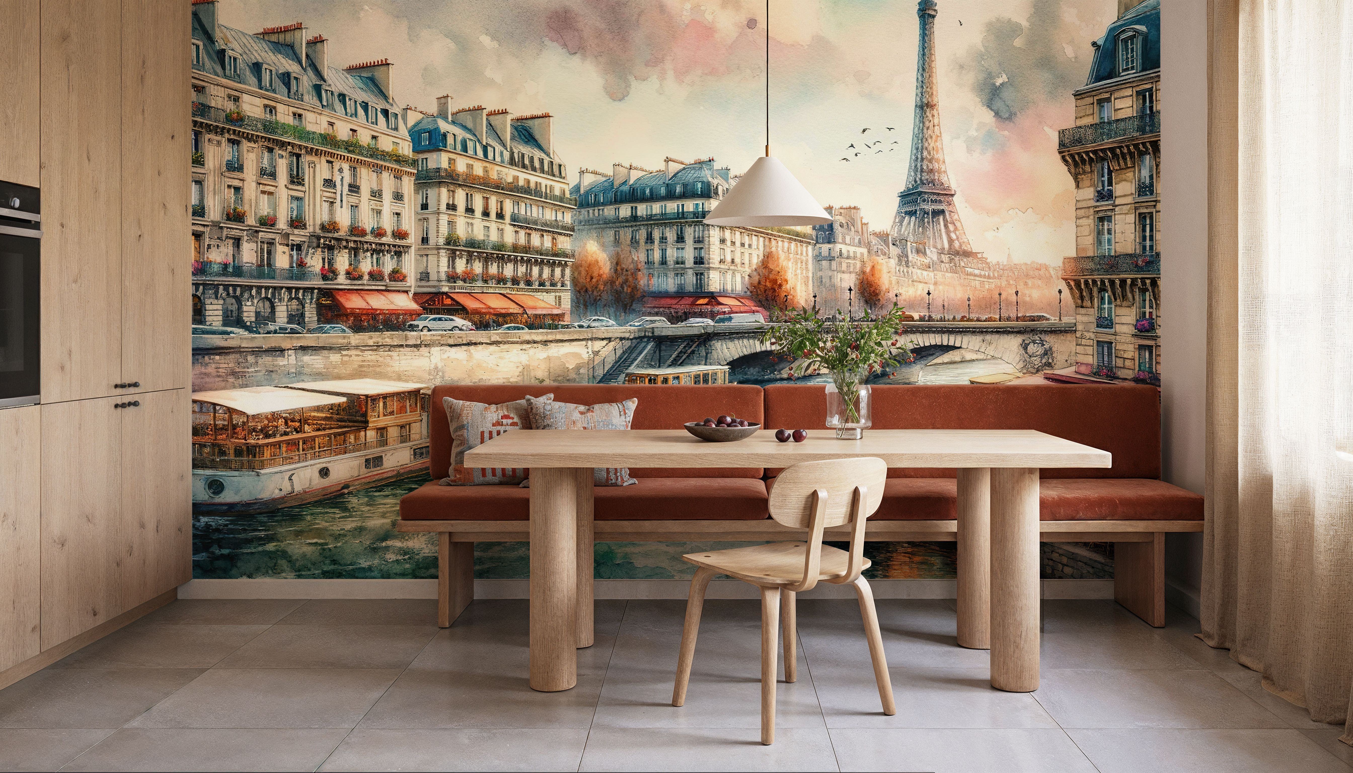 Parisian River Scene with Eiffel Tower