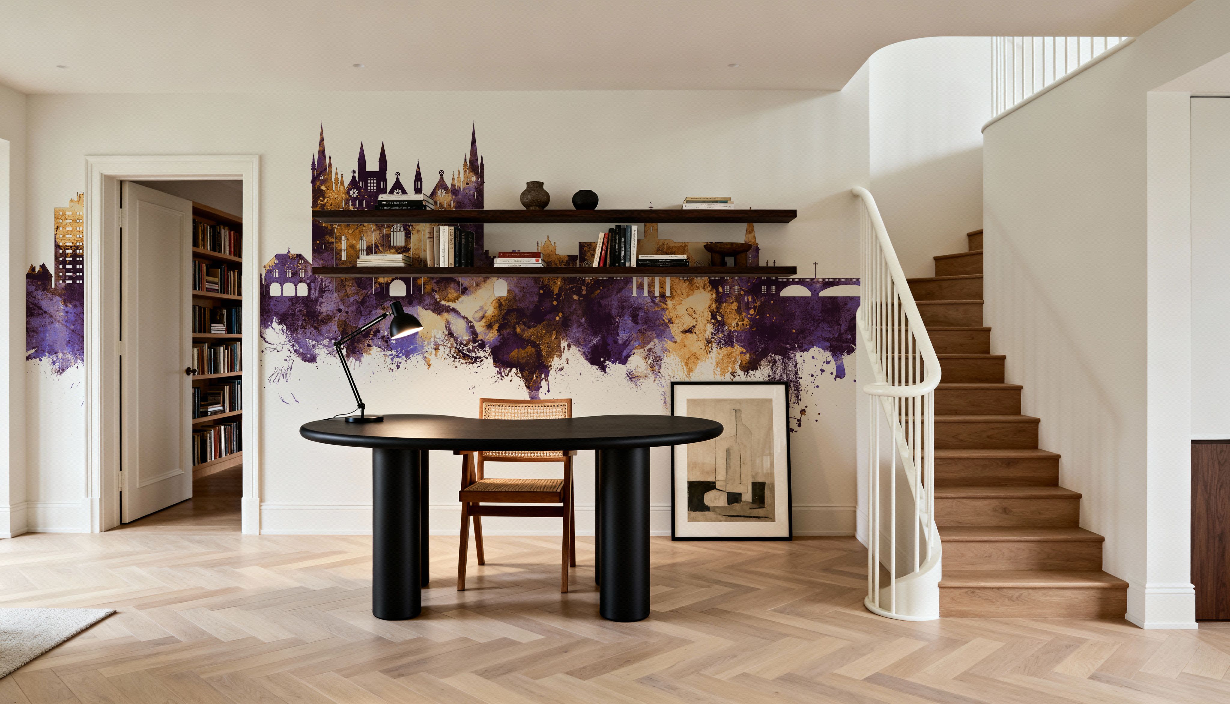 Peterborough England Skyline Purple & Gold