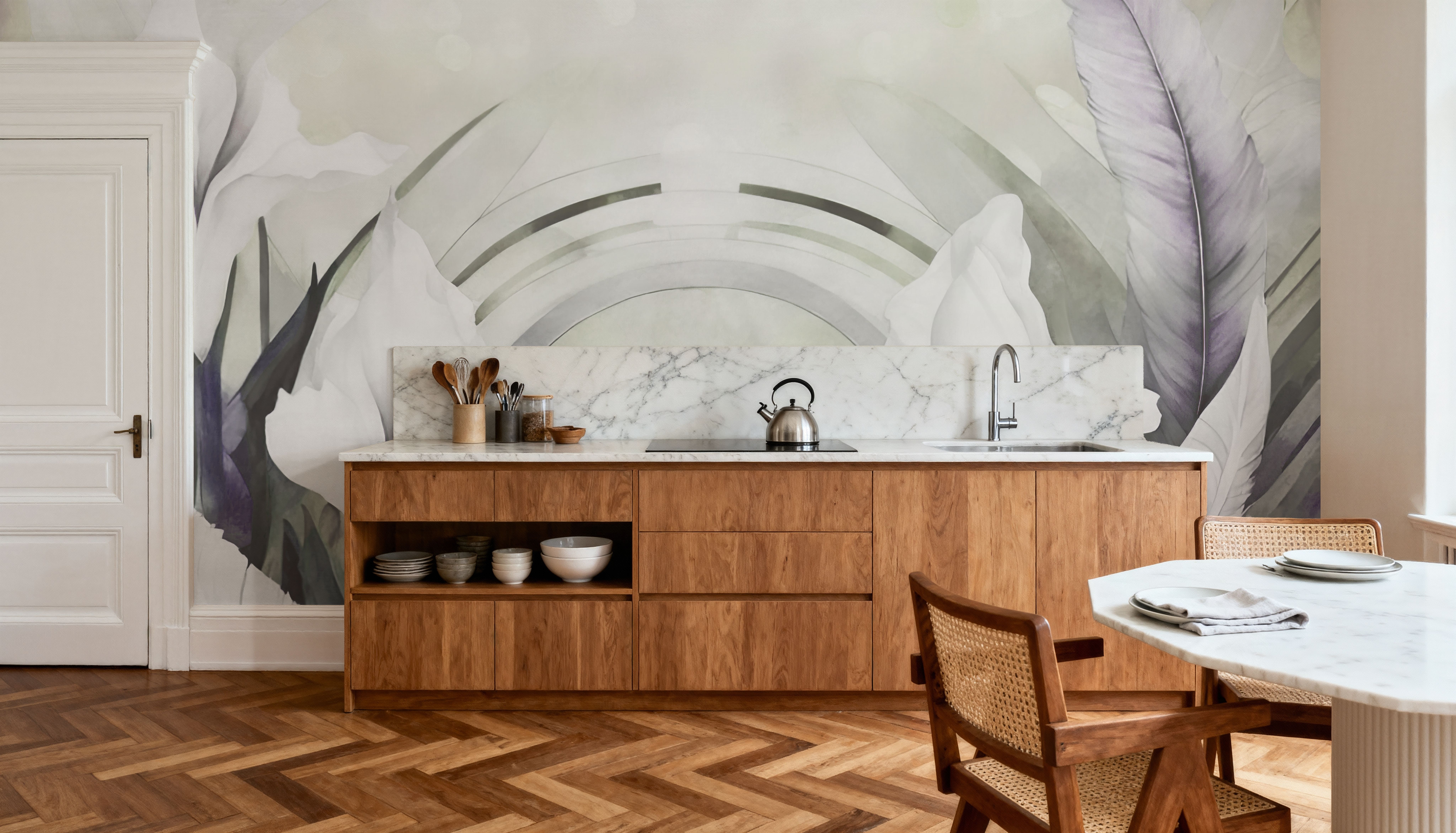 Irises and Feathers Purple Yellow