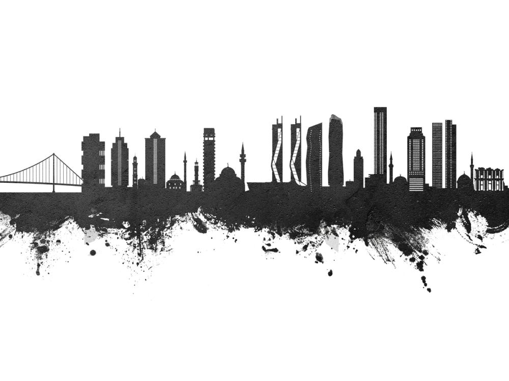 Izmir Turkey Skyline Black & White