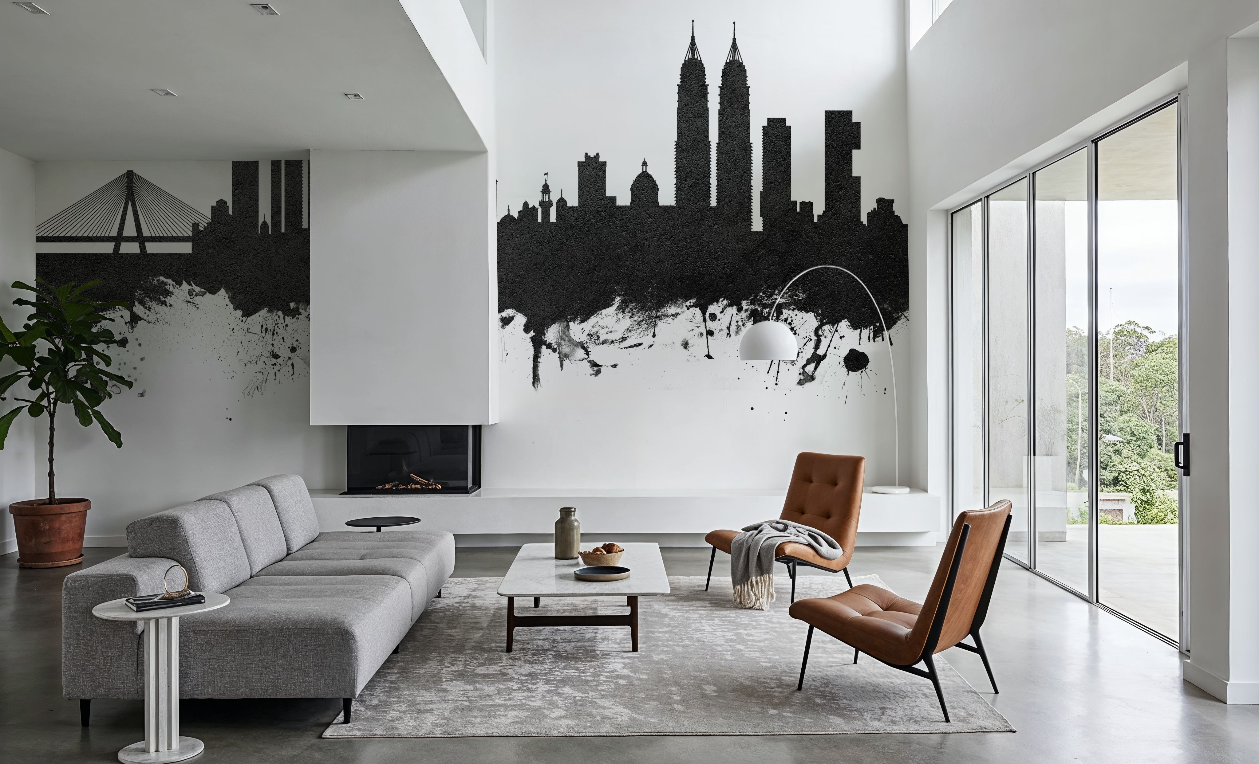 Wall Mural - Mumbai Skyline India Bombay Black & White - Abstract mural wallpaper - Gray - Hallway staircases - Wallism UK